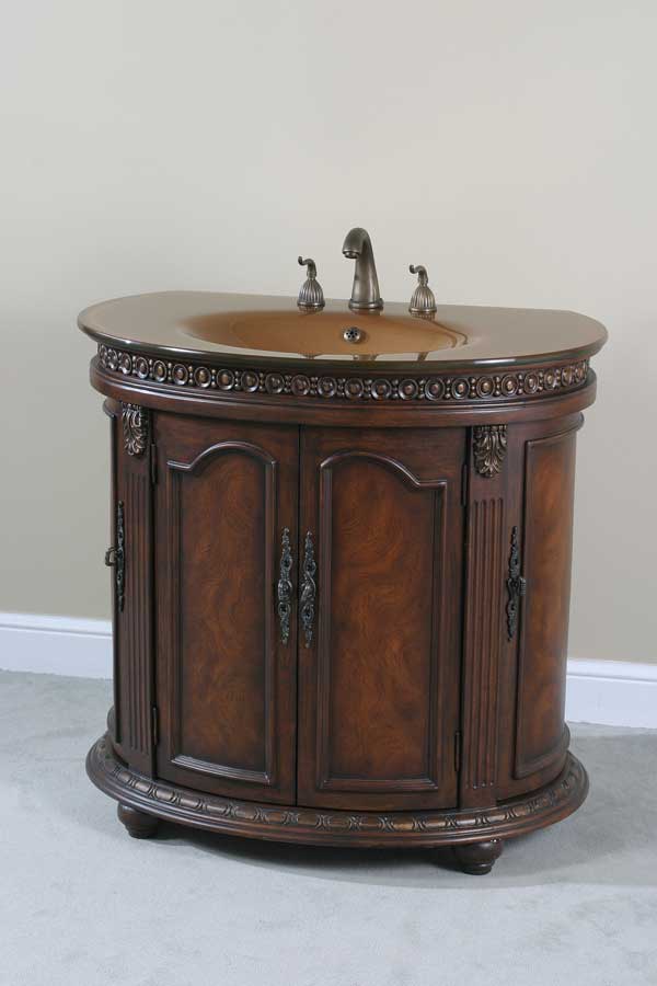 Ultimate Accents Half Round Walnut Glass Top Vanity