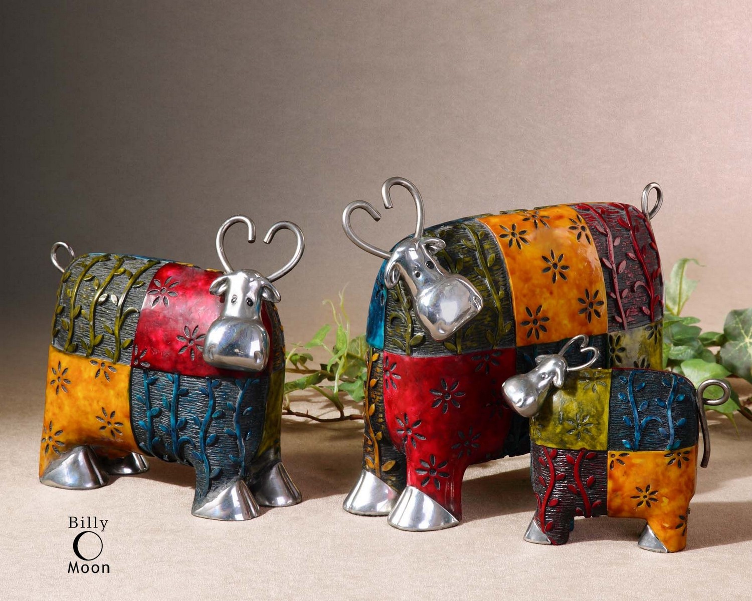 Uttermost Colorful Cows Metal Figurines - Set of 3