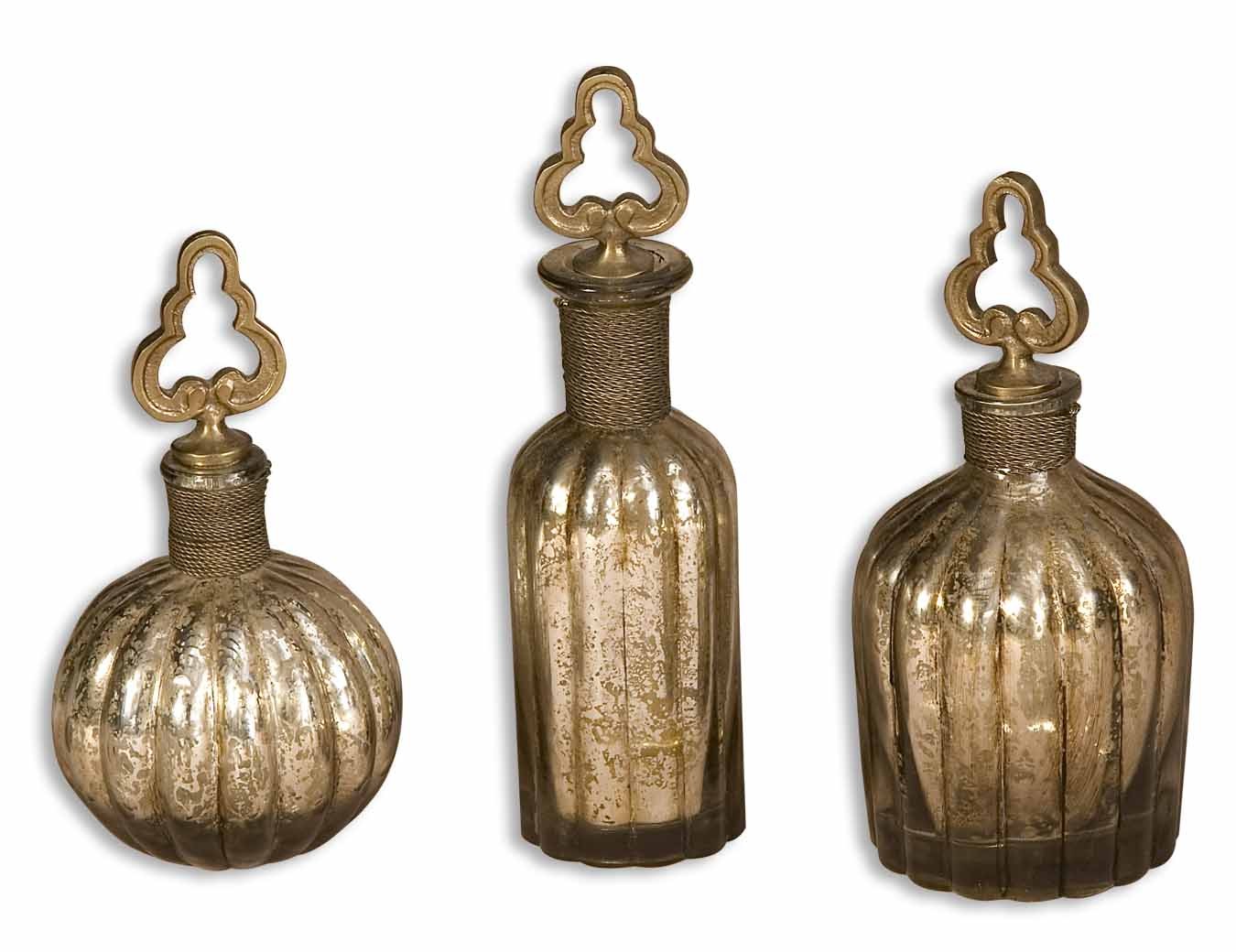 Uttermost Kaho Antique Silver Perfume Bottles - Set of 3