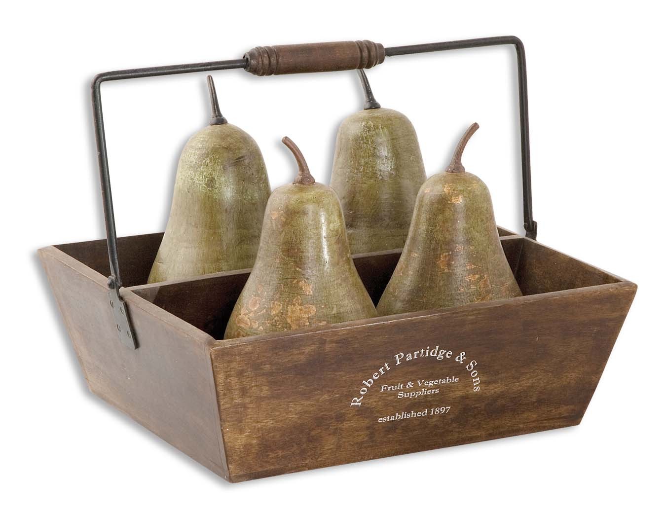 Uttermost Decorative Pears In Basket - Set of 5