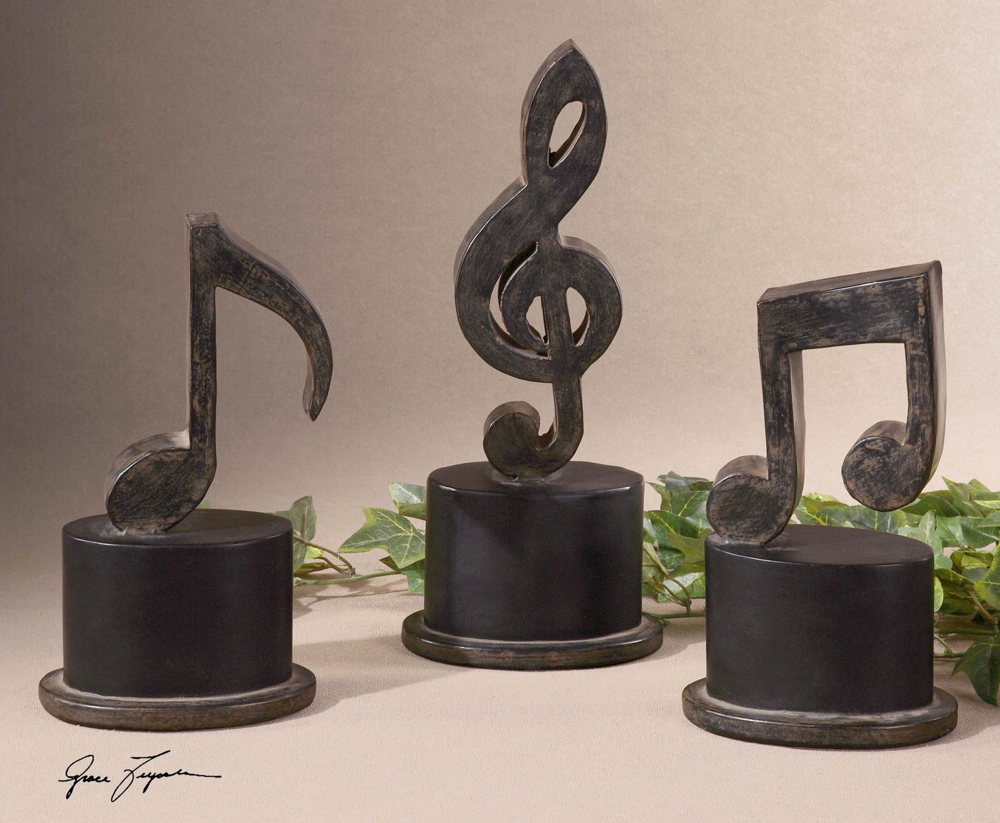 Uttermost Music Notes Metal Figurines - Set of 3