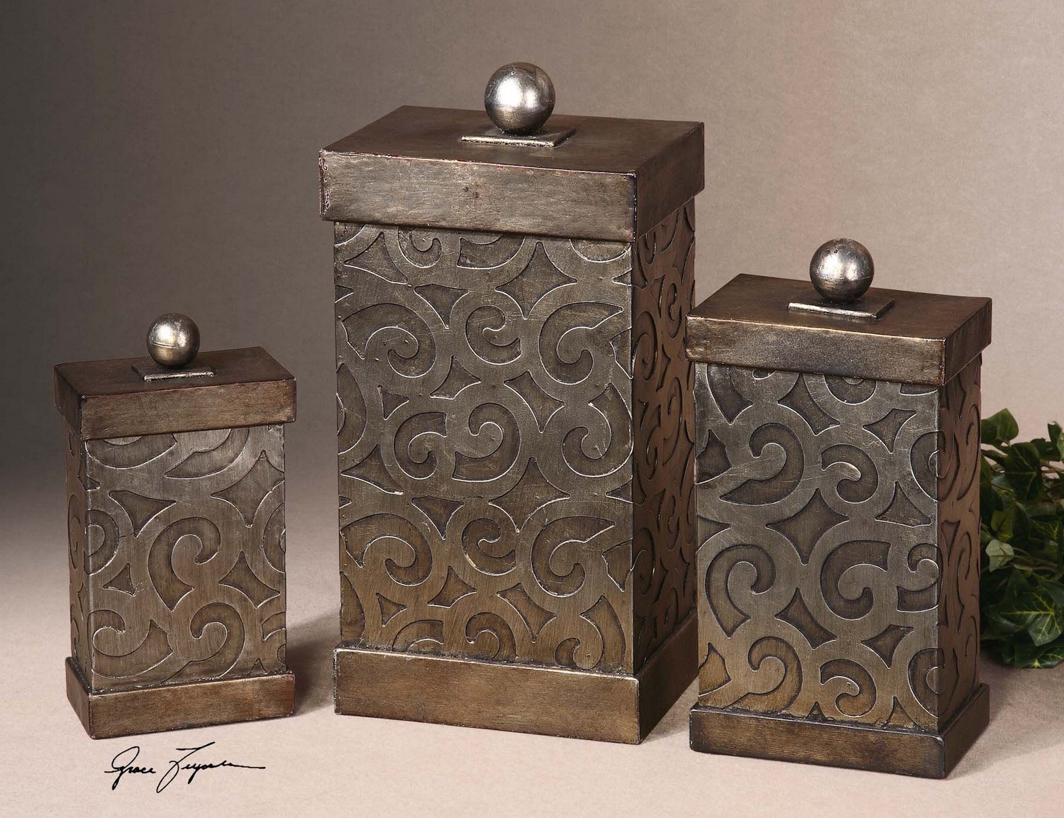 Uttermost Nera Metal Decorative Boxes - Set of 3