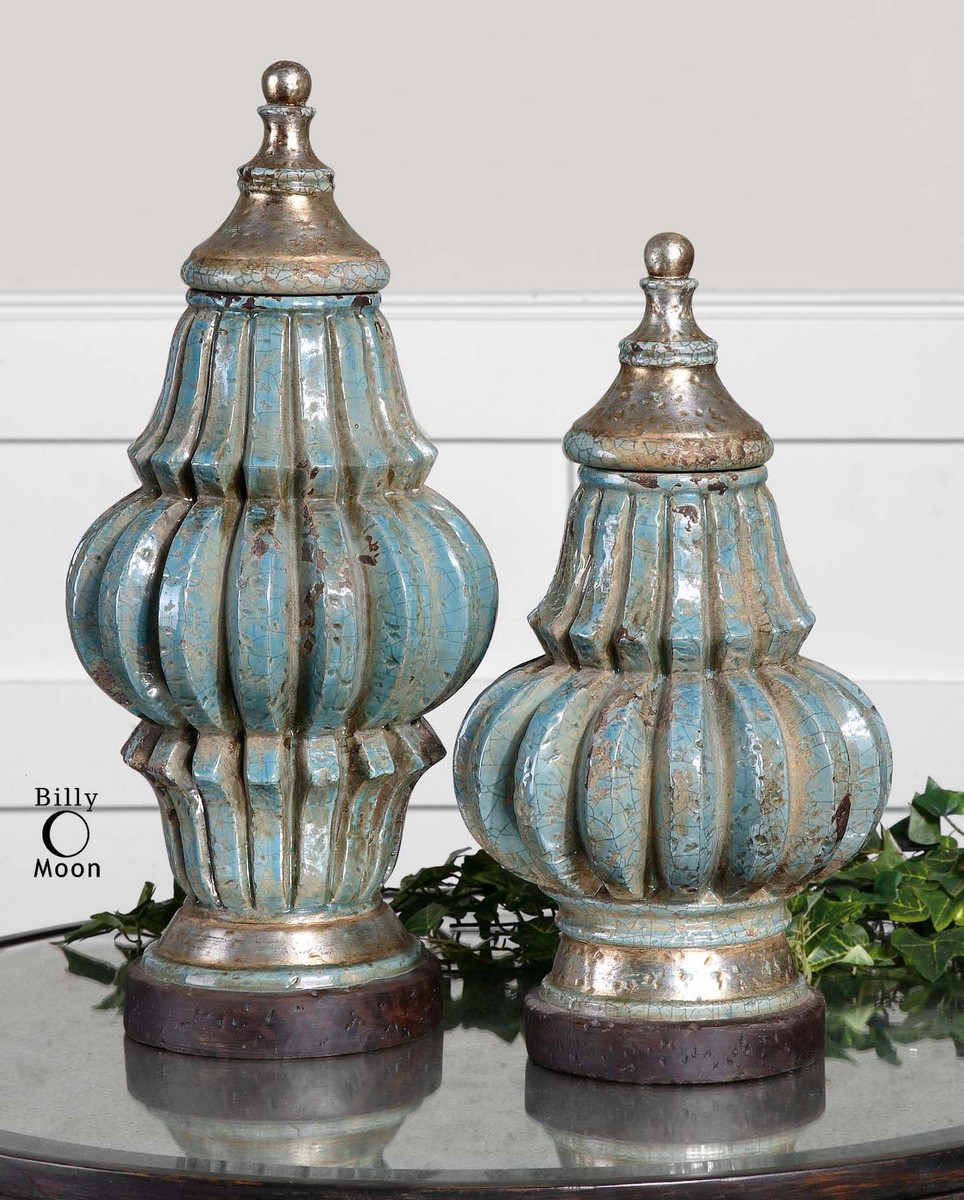 Uttermost Fatima Sky Blue Decorative Urns - Set of 2