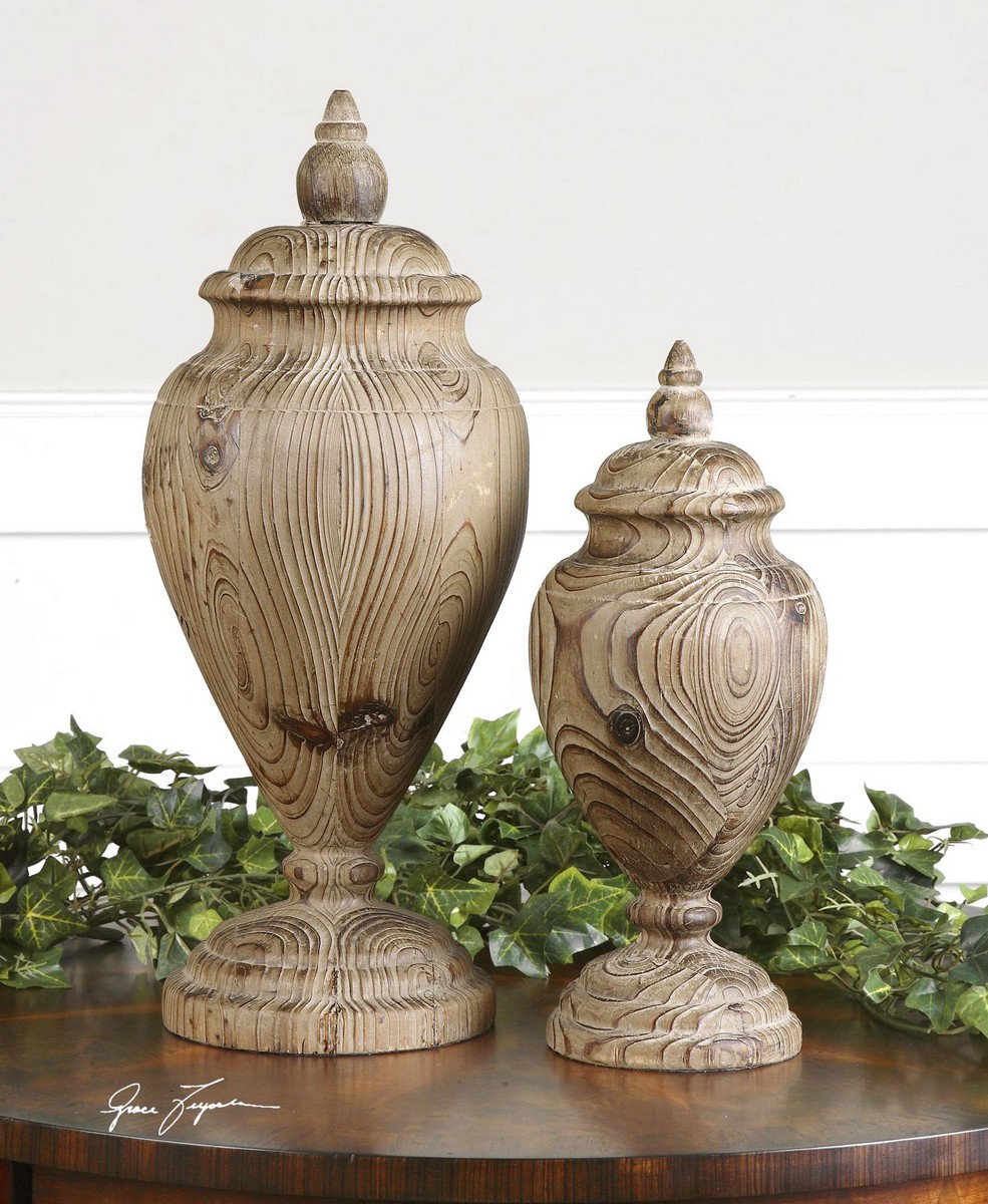 Uttermost Brisco Carved Wood Finials - Set of 2