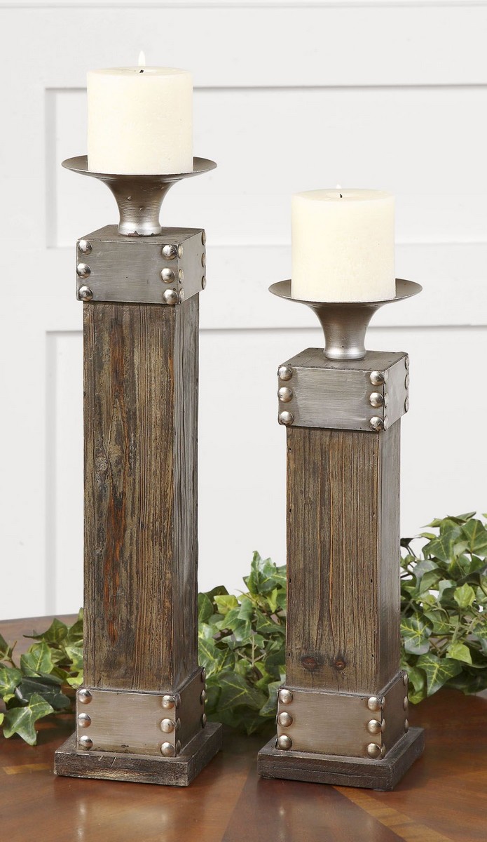 Uttermost Lican Natural Wood Candleholders - Set of 2