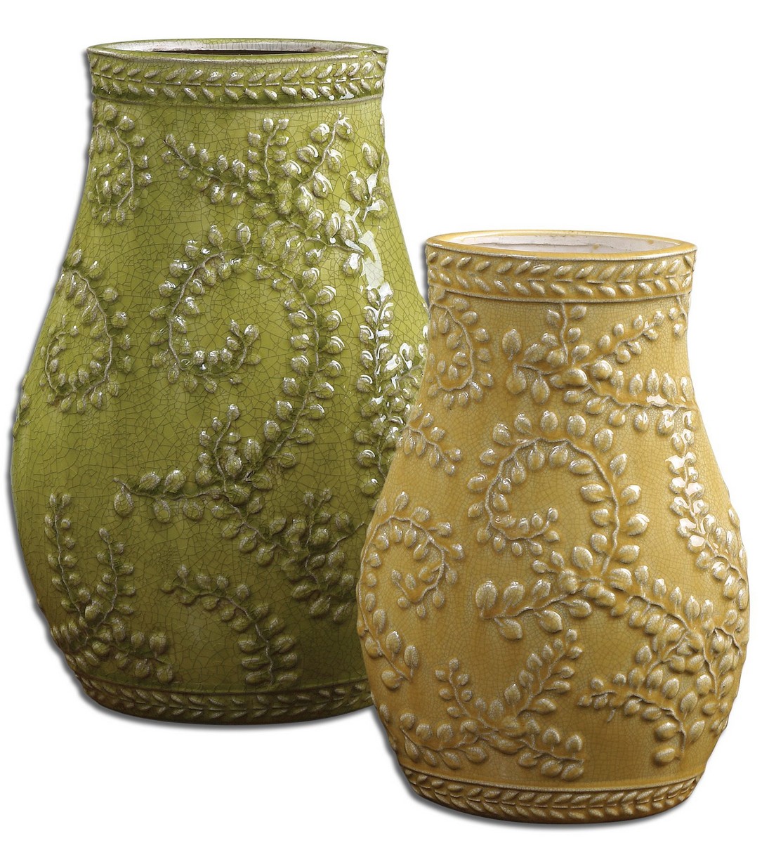 Uttermost Trailing Leaves Ceramic Vases - Set of 2