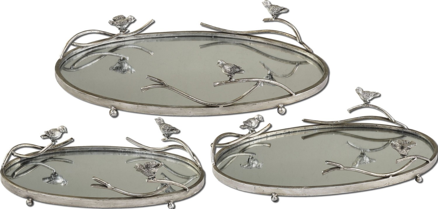 Uttermost Birds On A Limb Mirrored Trays - Set of 3