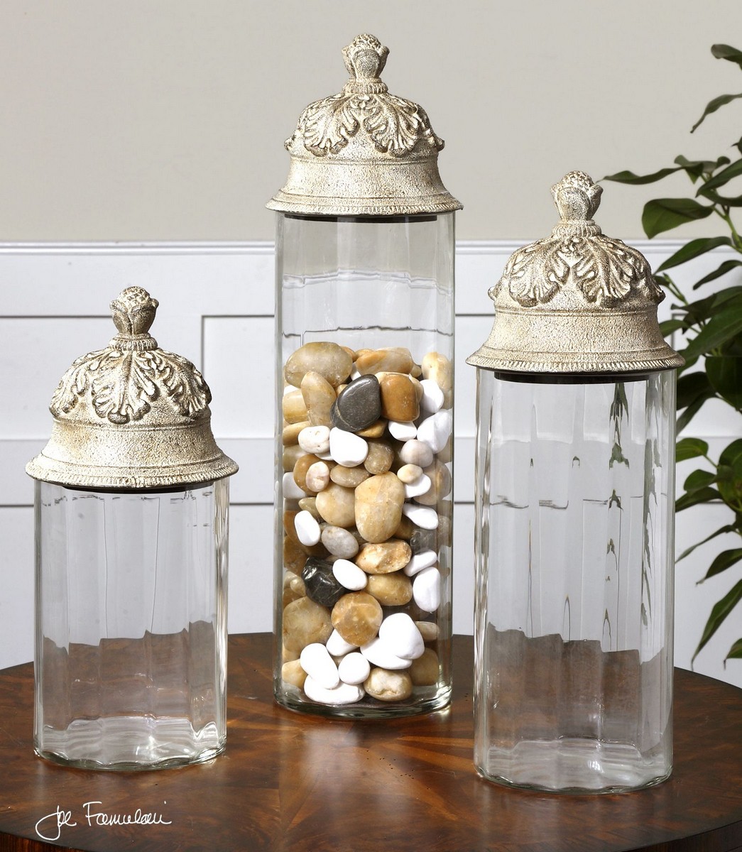 Uttermost Acorn Glass Cylinder Canisters - Set of 3
