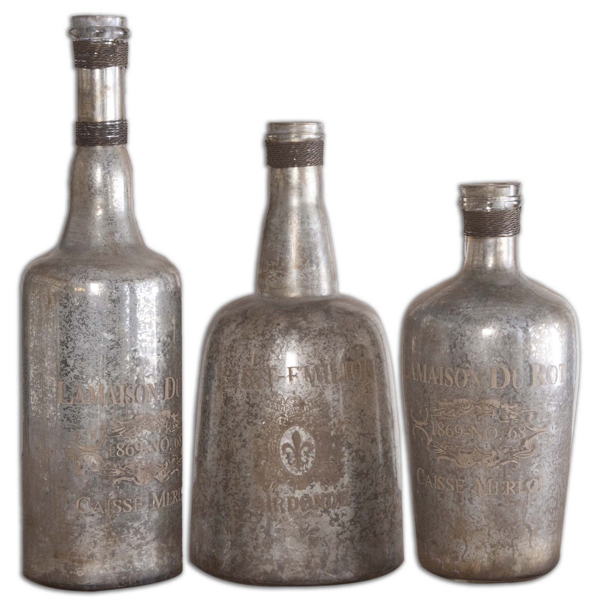 Uttermost Lamaison Mercury Glass Bottles - Set of 3
