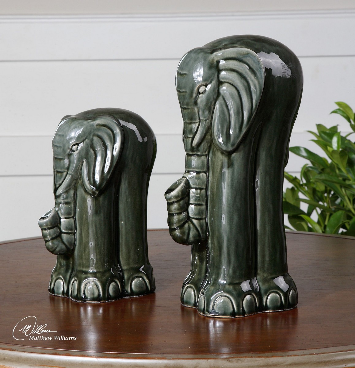 Uttermost Green Elephants Figurines - Set of 2