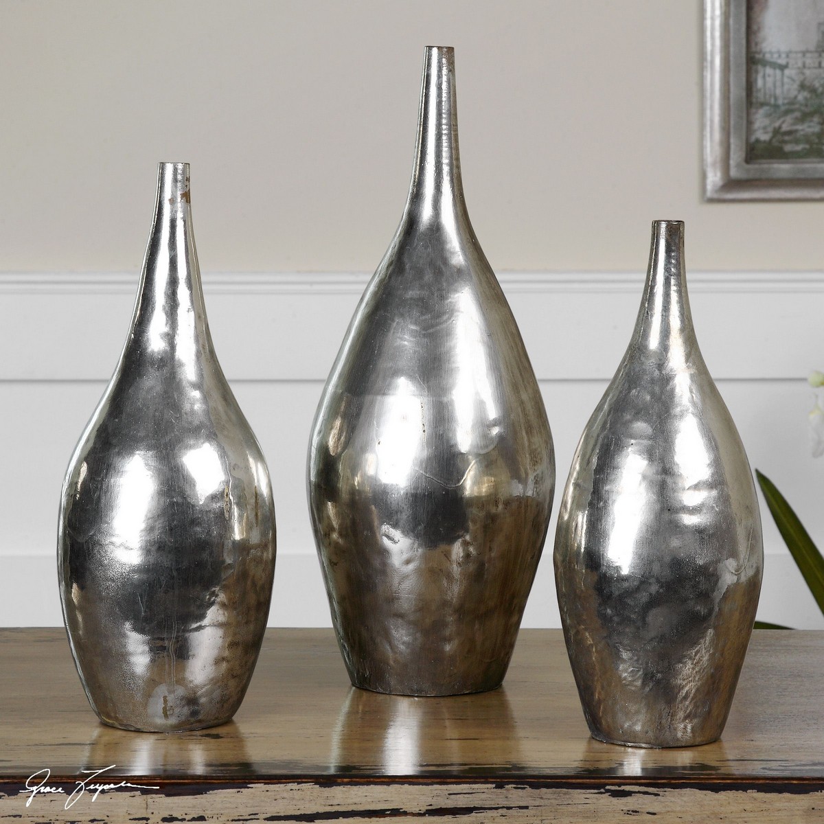 Uttermost Rajata Silver Vases - Set of 3