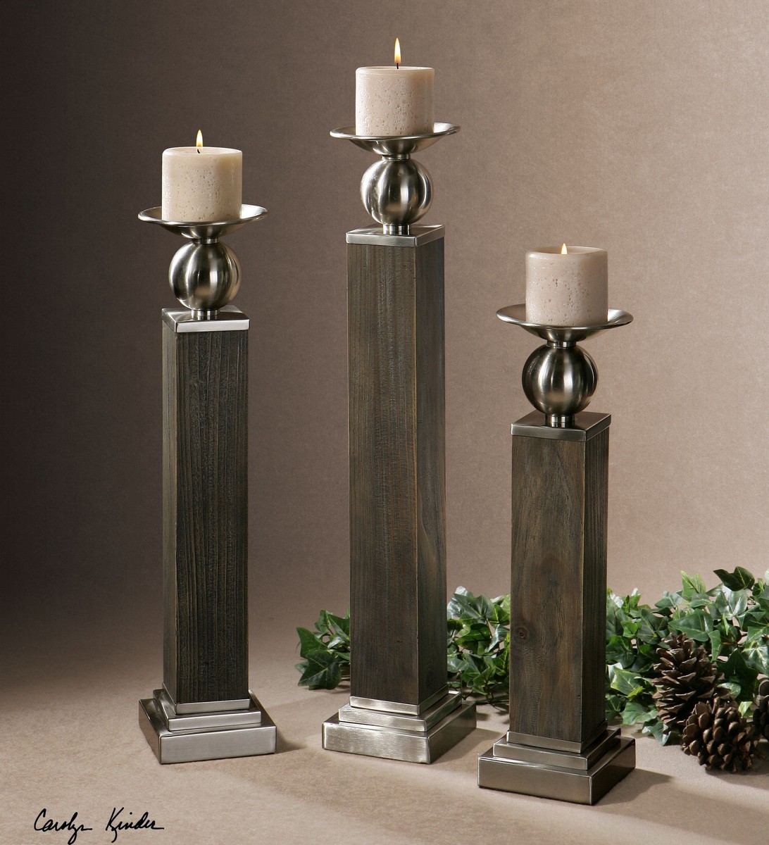 Uttermost Hestia Wood Candleholders - Set of 3