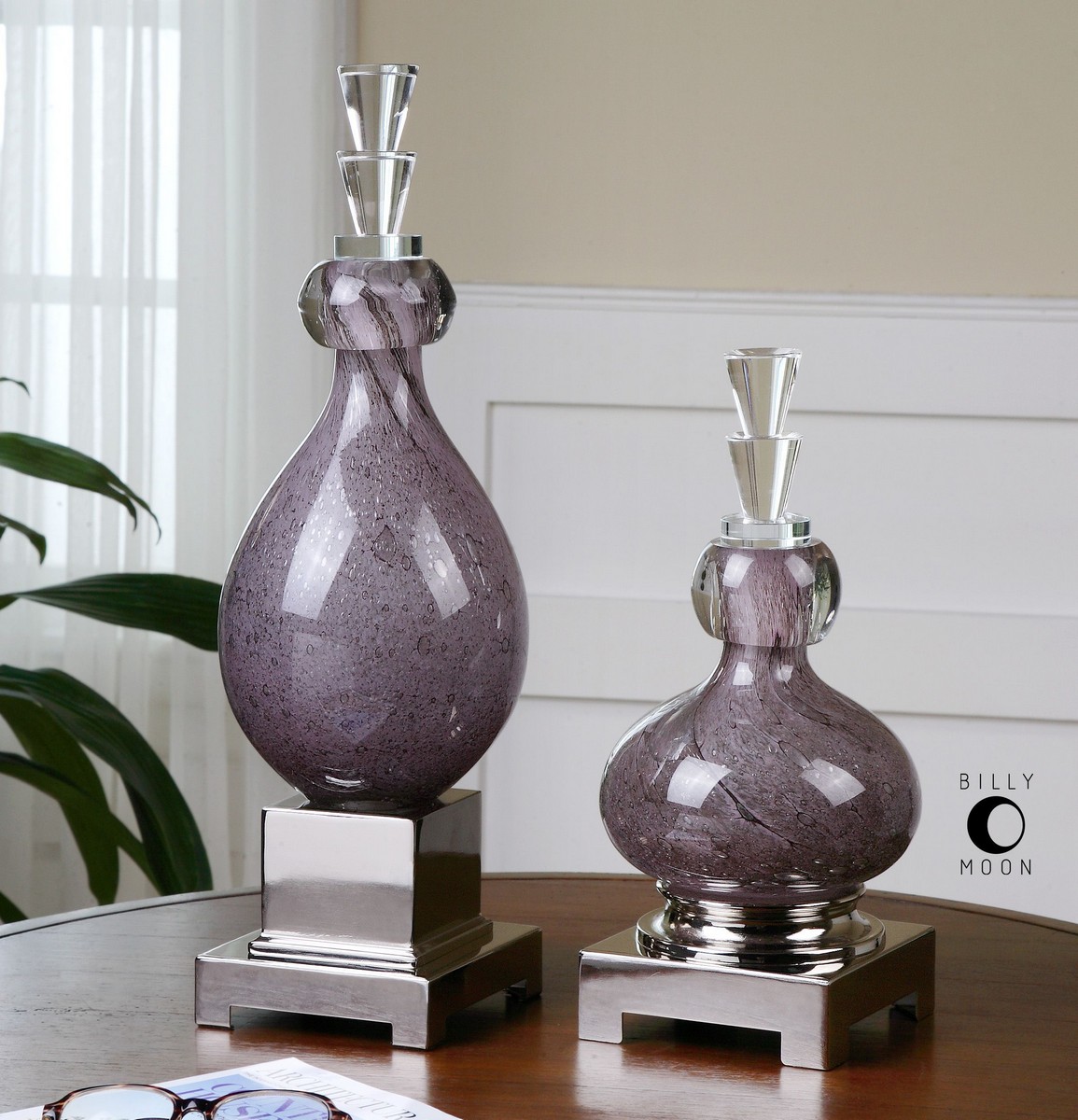 Uttermost Charoite Purple Glass Bottles - Set of 2