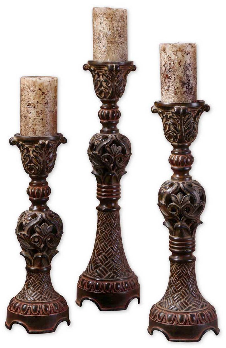 Uttermost Rosina Walnut Brown Candlesticks - Set of 3