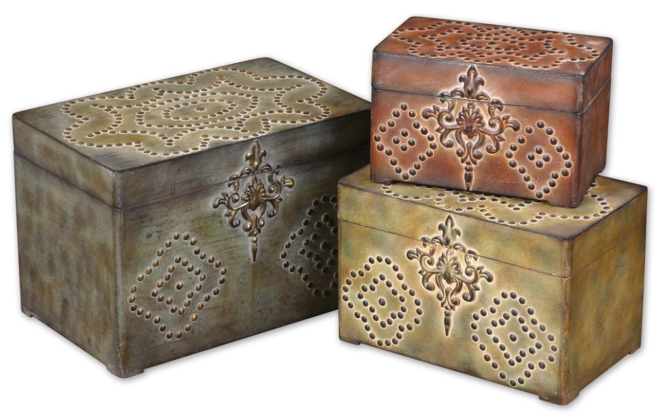 Uttermost Hobnail Weathered Boxes - Set of 3