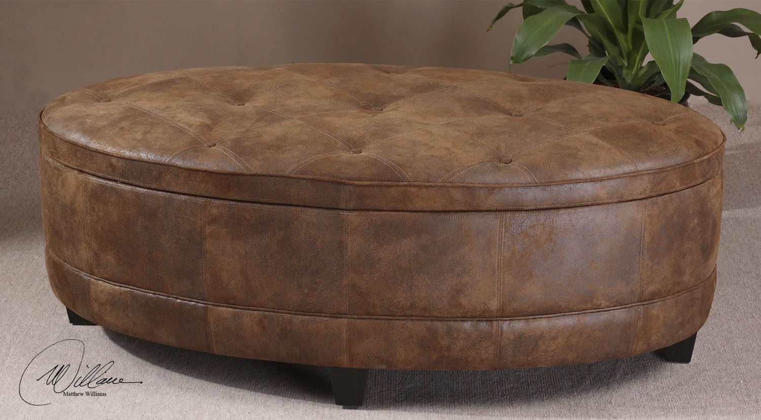 Uttermost Gideon Oval Leather Storage Bench