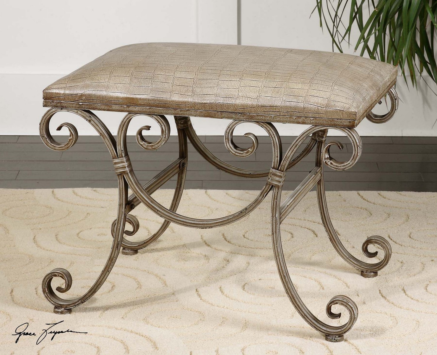 Uttermost Leontina Metal Frame Small Bench UTTERMOST24239 at