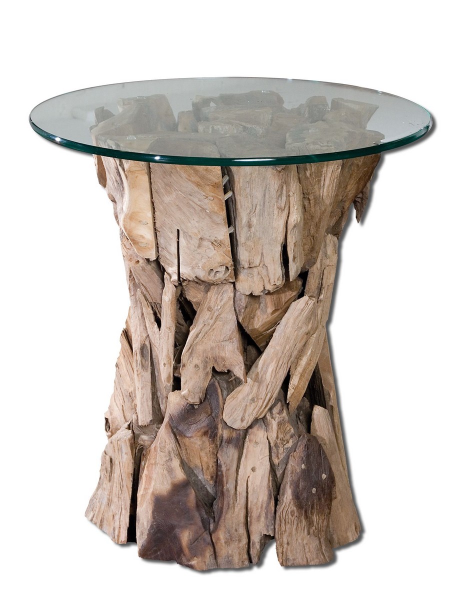 Uttermost Teak Root Glass Top Lamp Table