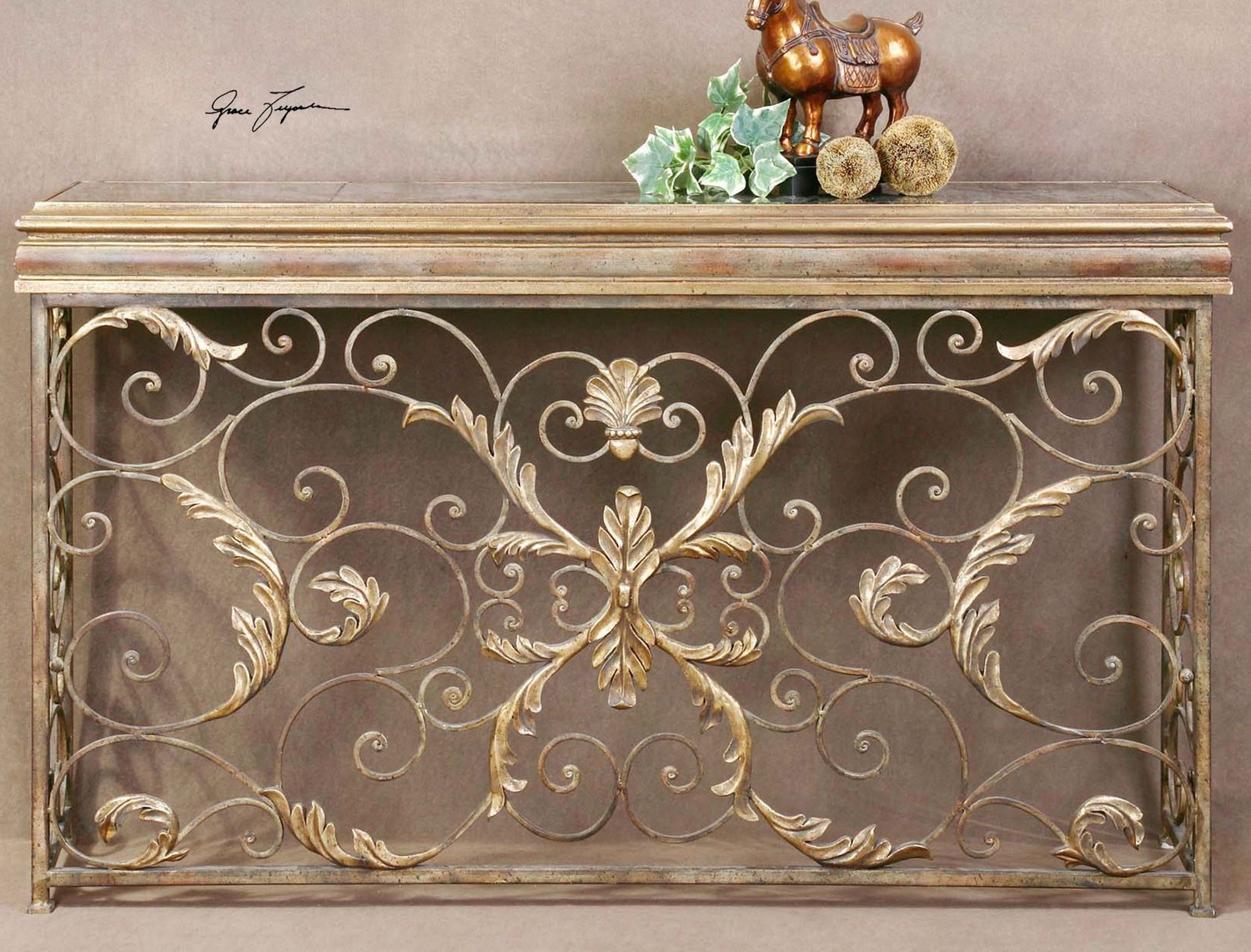 Uttermost Valonia Embossed Metal Console Table