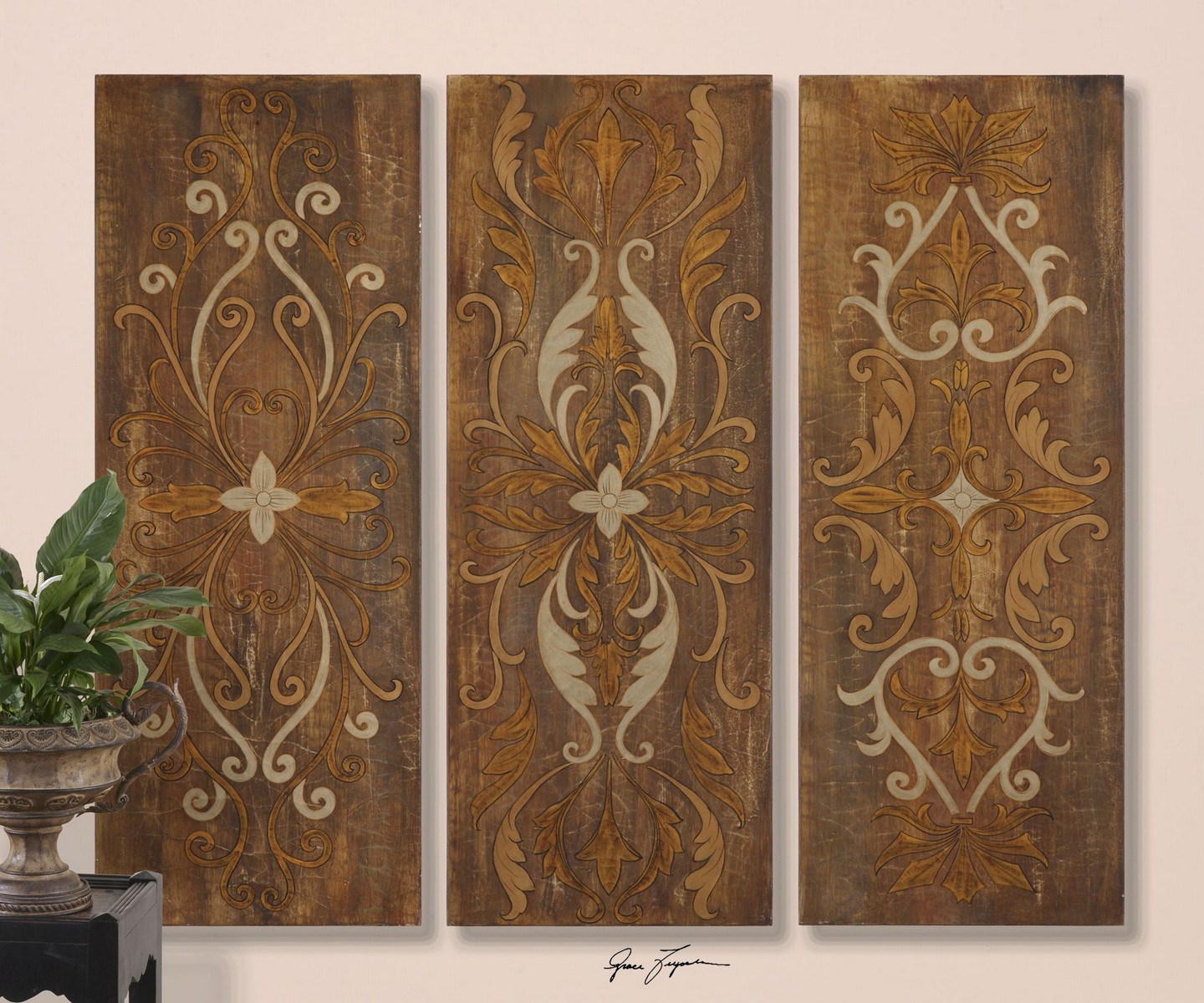 Uttermost Elegant Swirl Panels - Set of 3