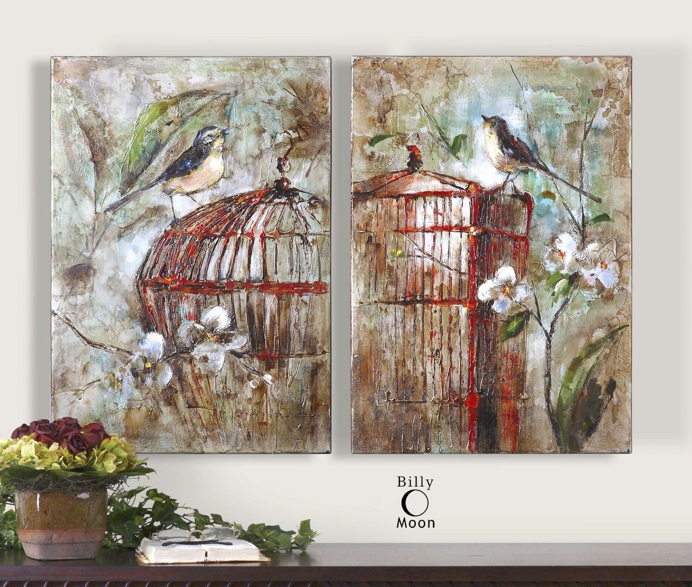 Uttermost Birds In A Cage Canvas Art - Set of 2