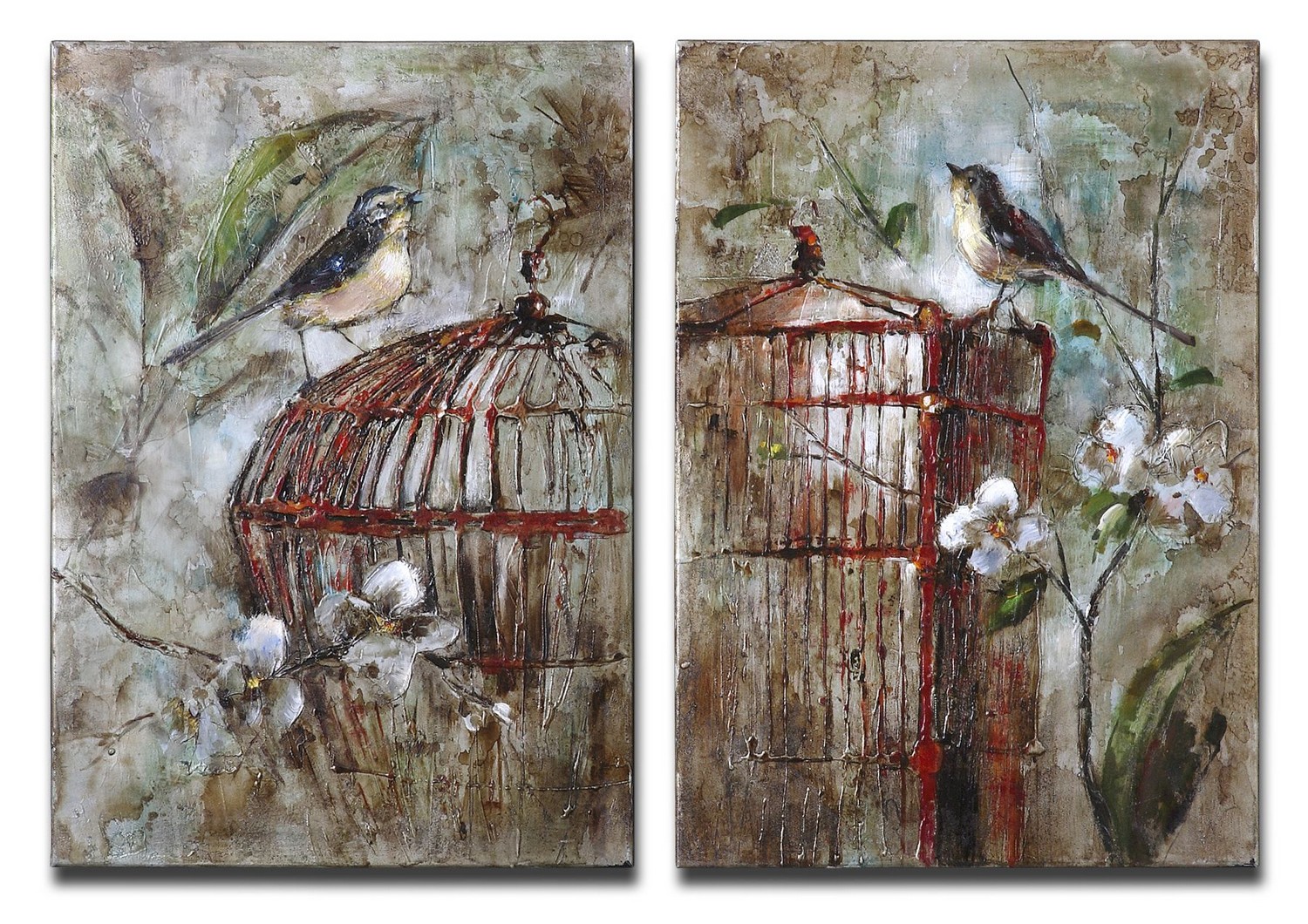 Uttermost Birds In A Cage Canvas Art - Set of 2