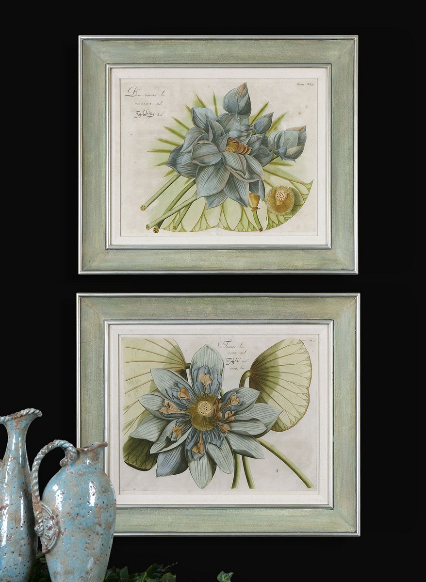 Uttermost Blue Lotus Flower Art - Set of 2