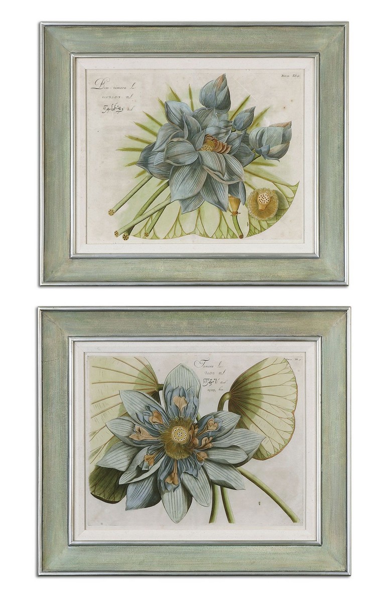 Uttermost Blue Lotus Flower Art - Set of 2