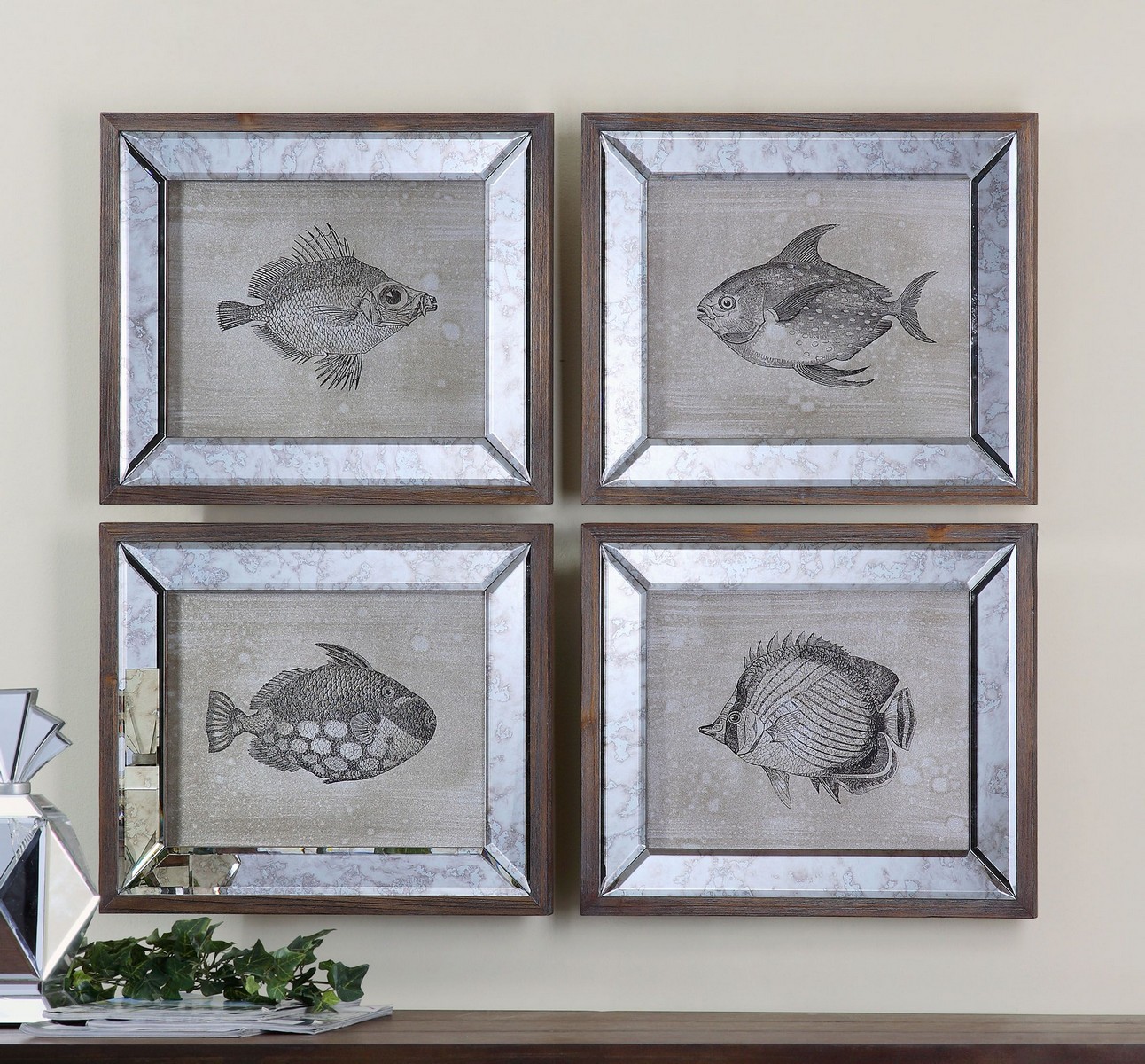 Uttermost Mirrored Fish Framed Art - Set of 4