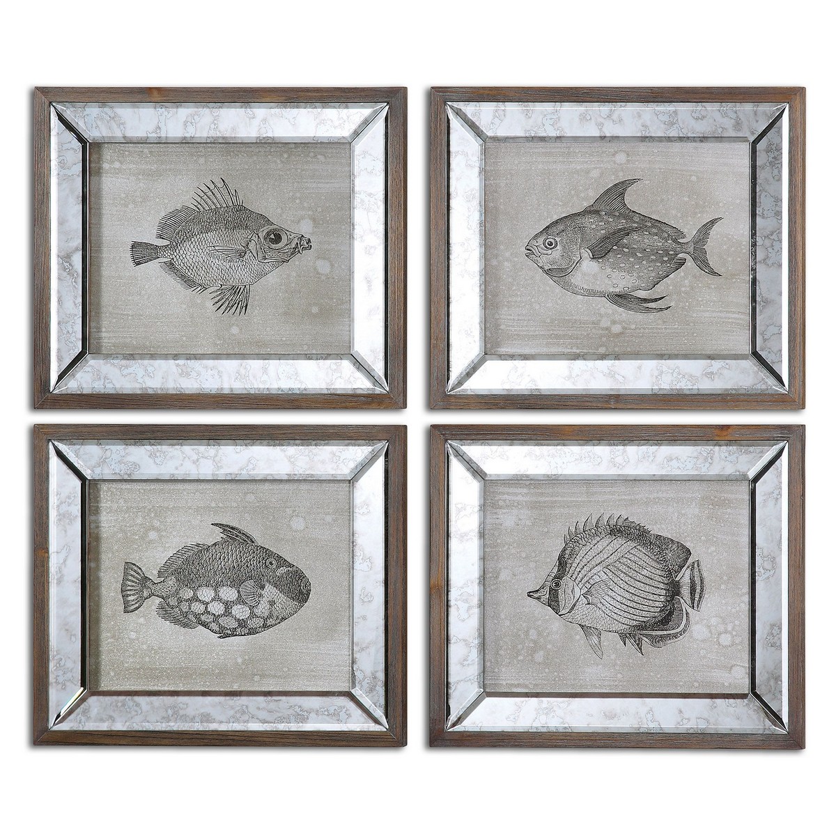 Uttermost Mirrored Fish Framed Art - Set of 4