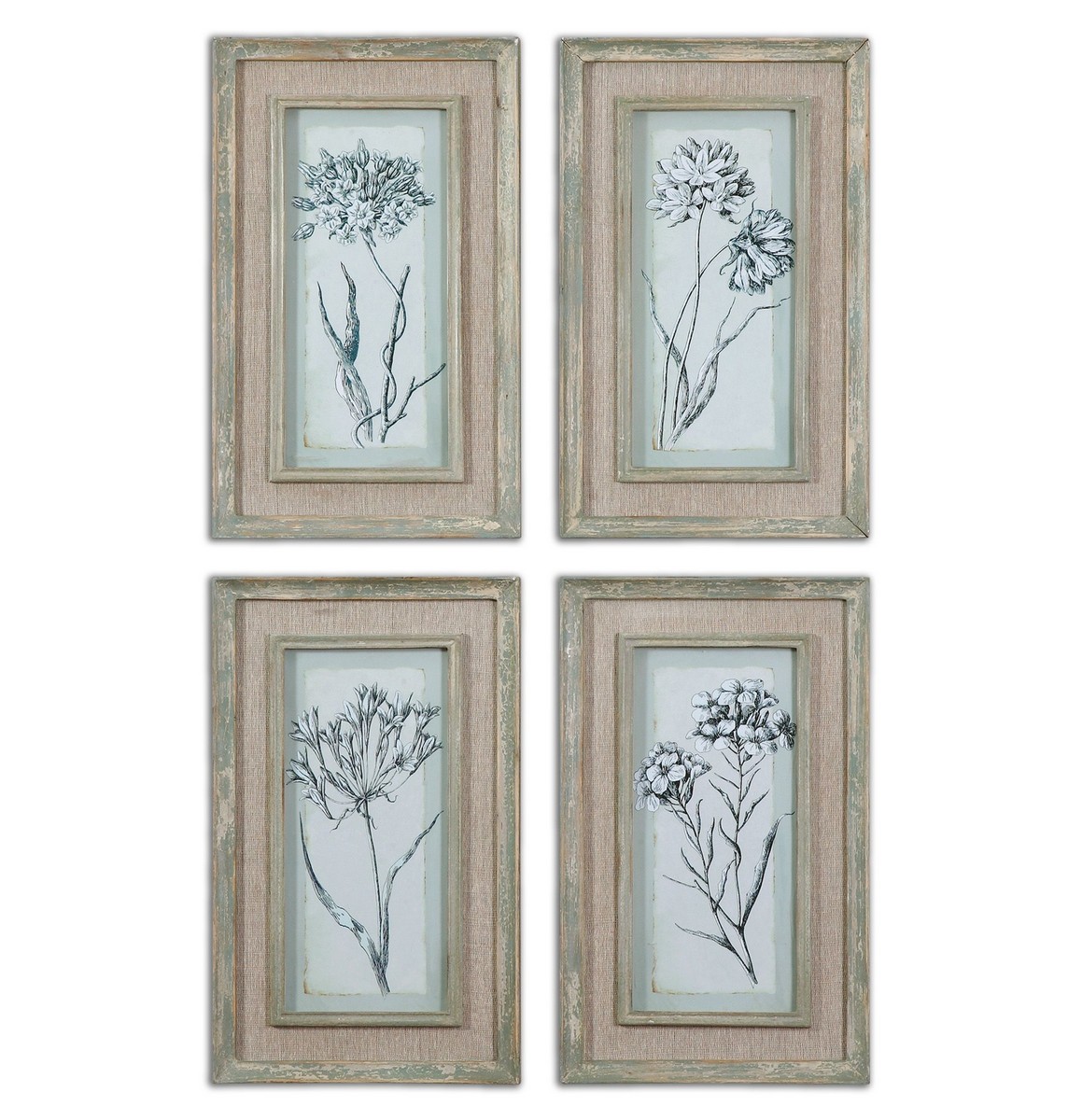 Uttermost Aqua Flowers Framed Art - Set of 4 UTTERMOST-51091 at ...