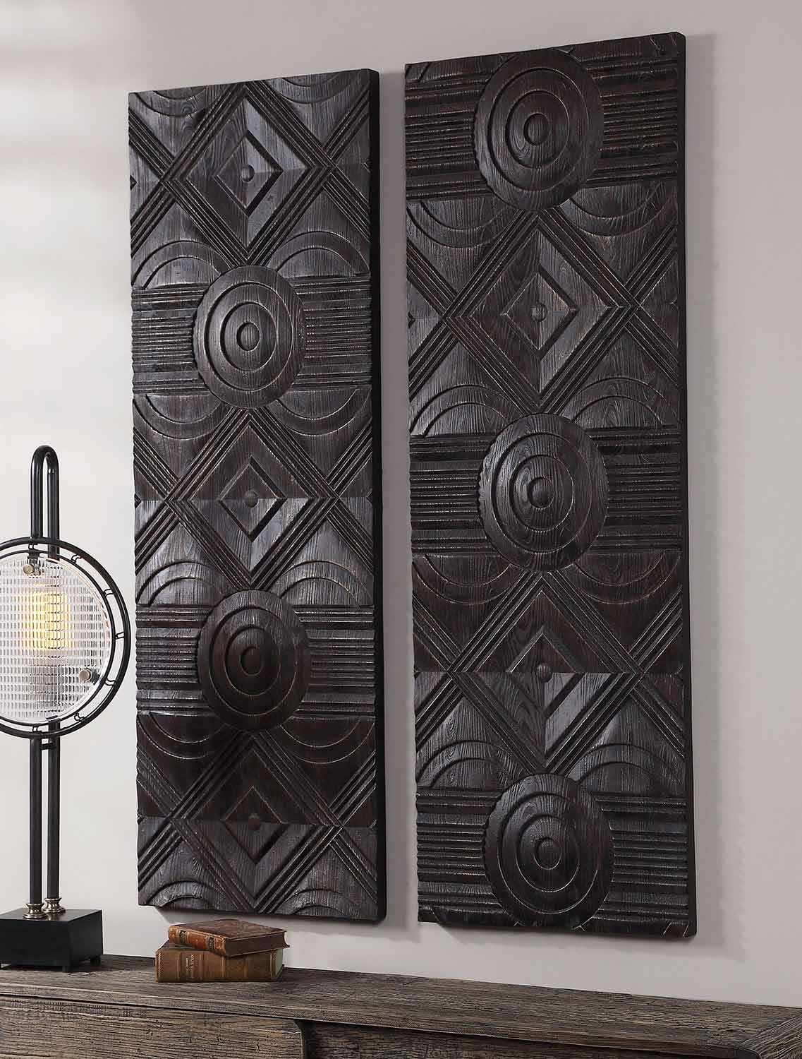 Uttermost Asuka Carved Wood Wall Panels - Set of 2