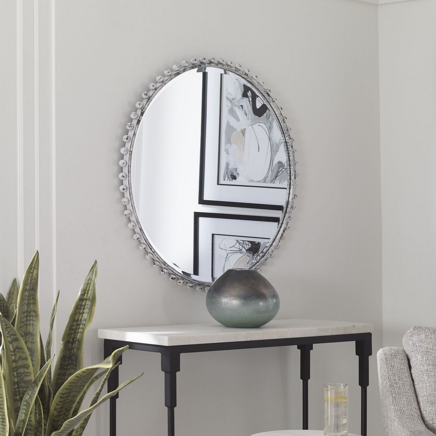Uttermost Taza Round Mirror - Aged White