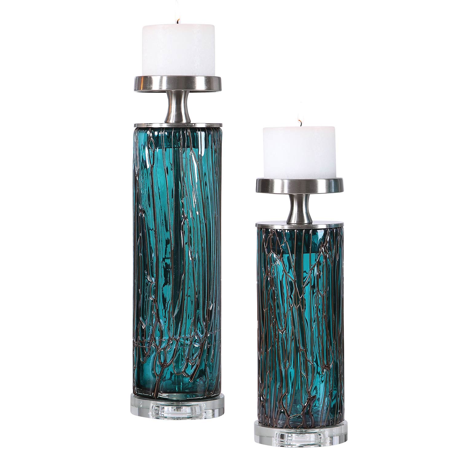 Uttermost Almanzora Teal Glass Candleholders - Set of 2