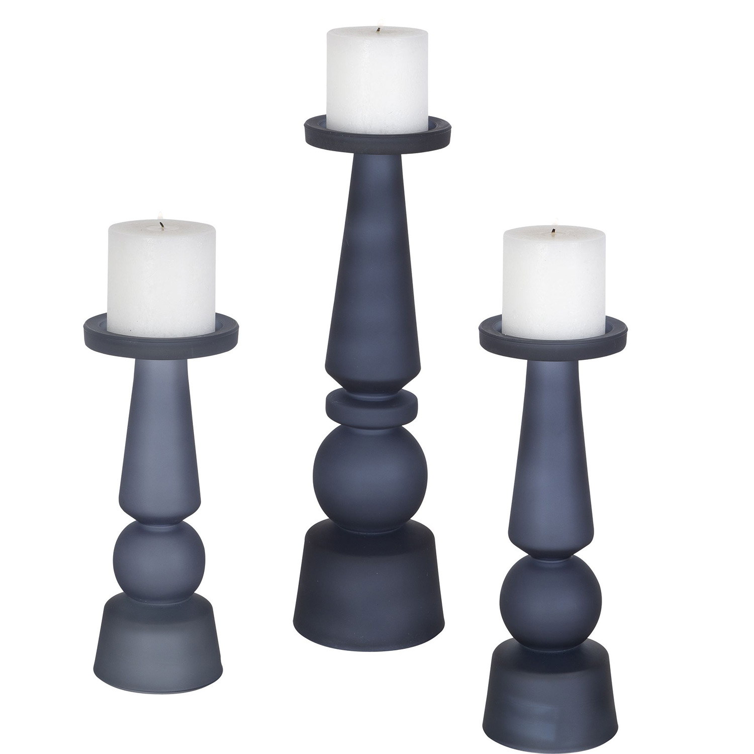 Uttermost Cassiopeia Glass Candleholders - Set of 3 - Blue