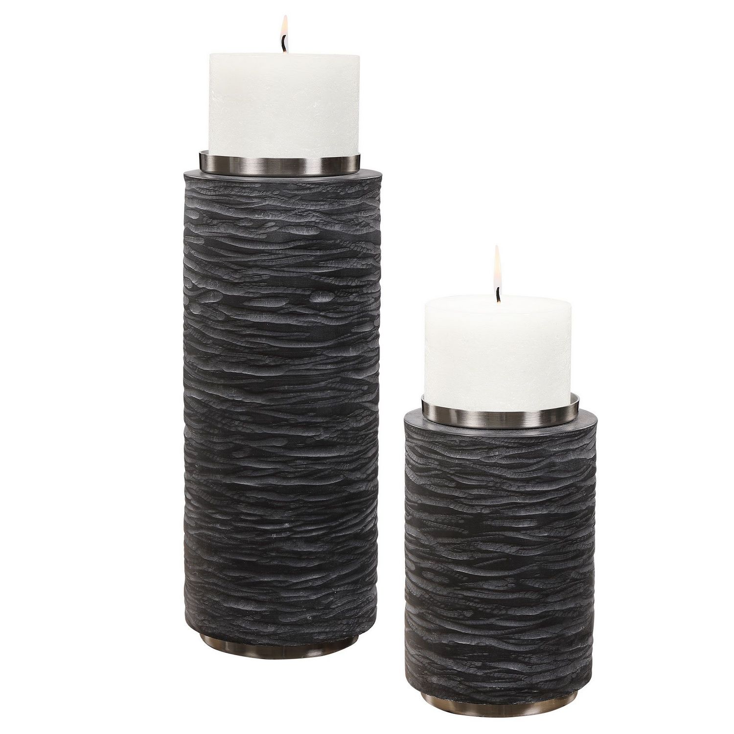 Uttermost Strathmore Candleholders - Set of 2 - Stone Gray