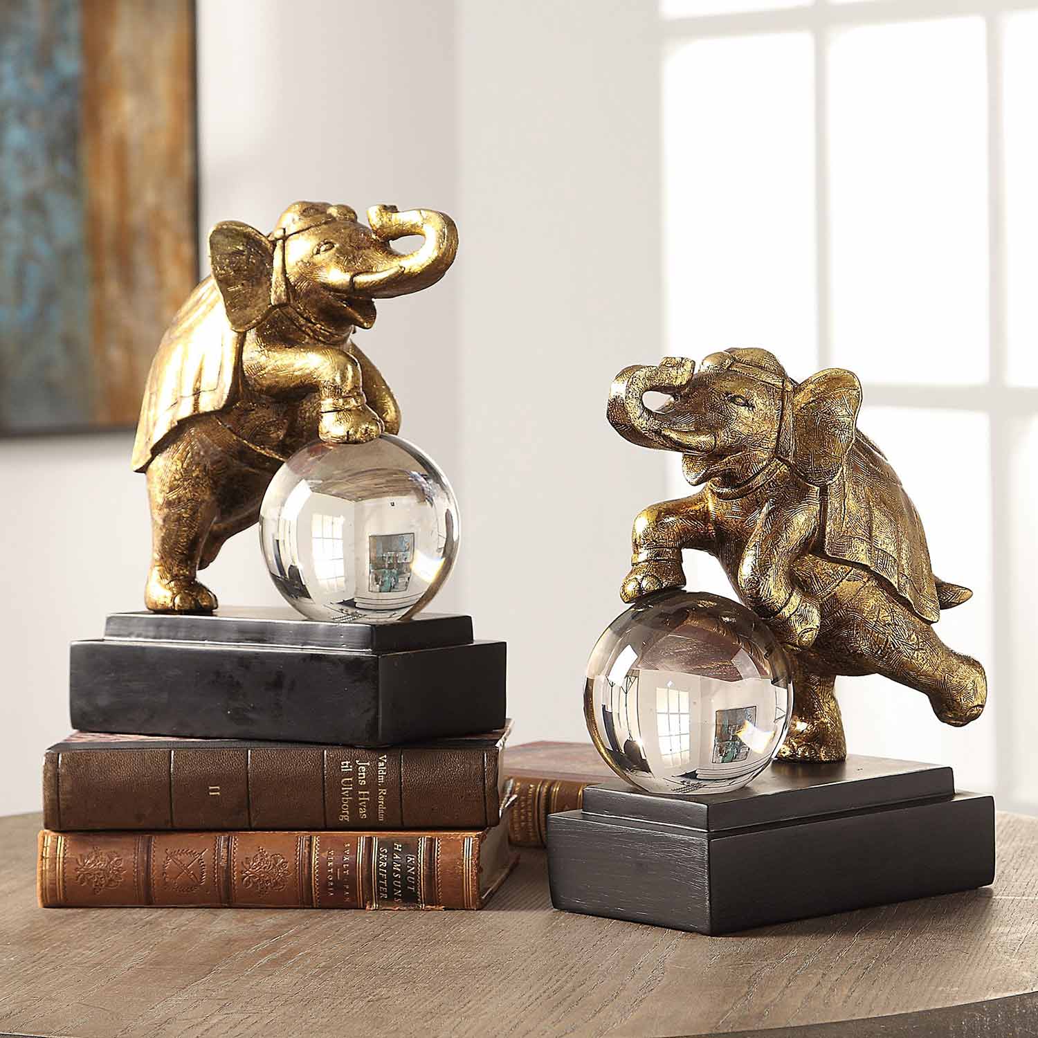 Uttermost Circus Act Elephant Bookends - Set of 2 - Gold