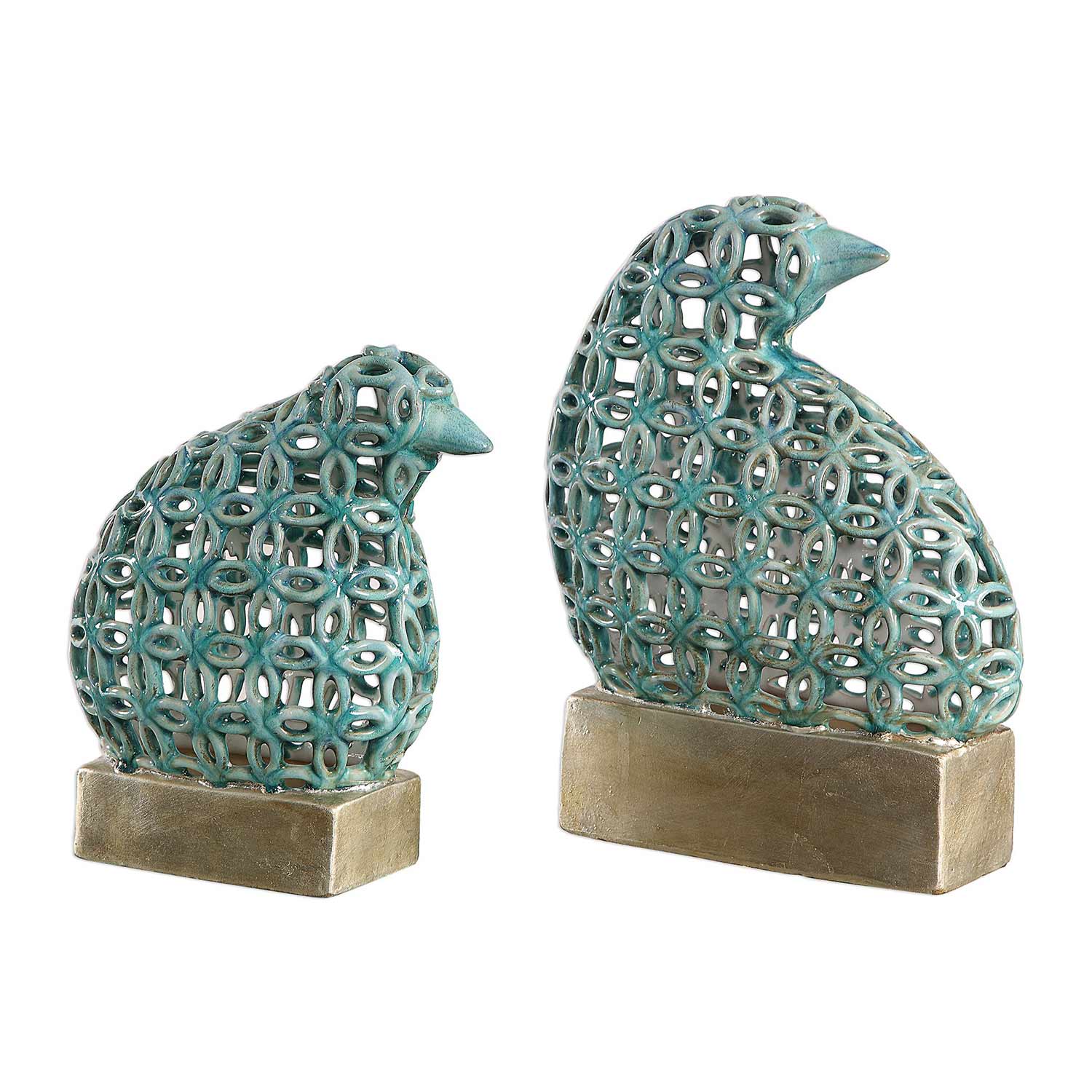 Uttermost Sama Teal Bird Sculptures - Set of 2