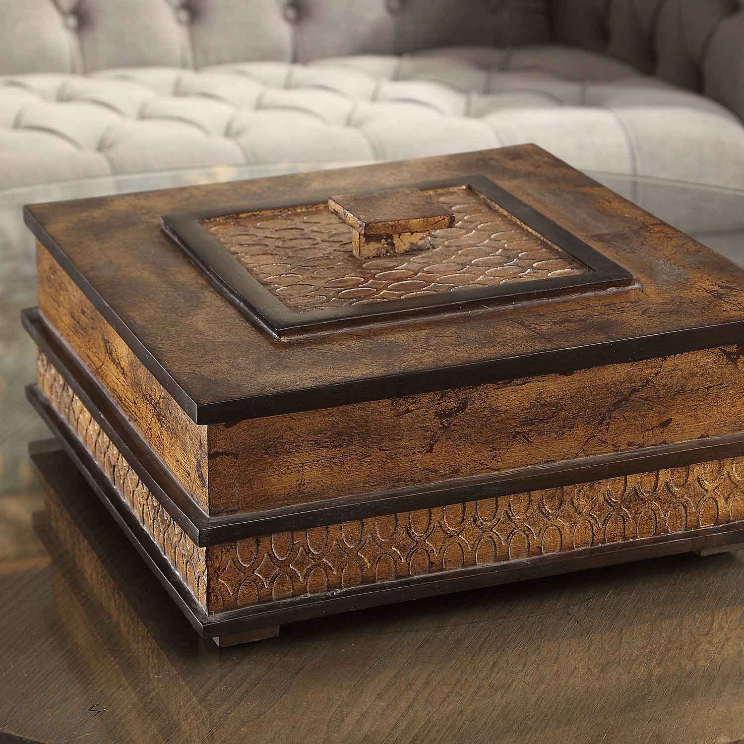 Uttermost Ray Leaf Box - Gold