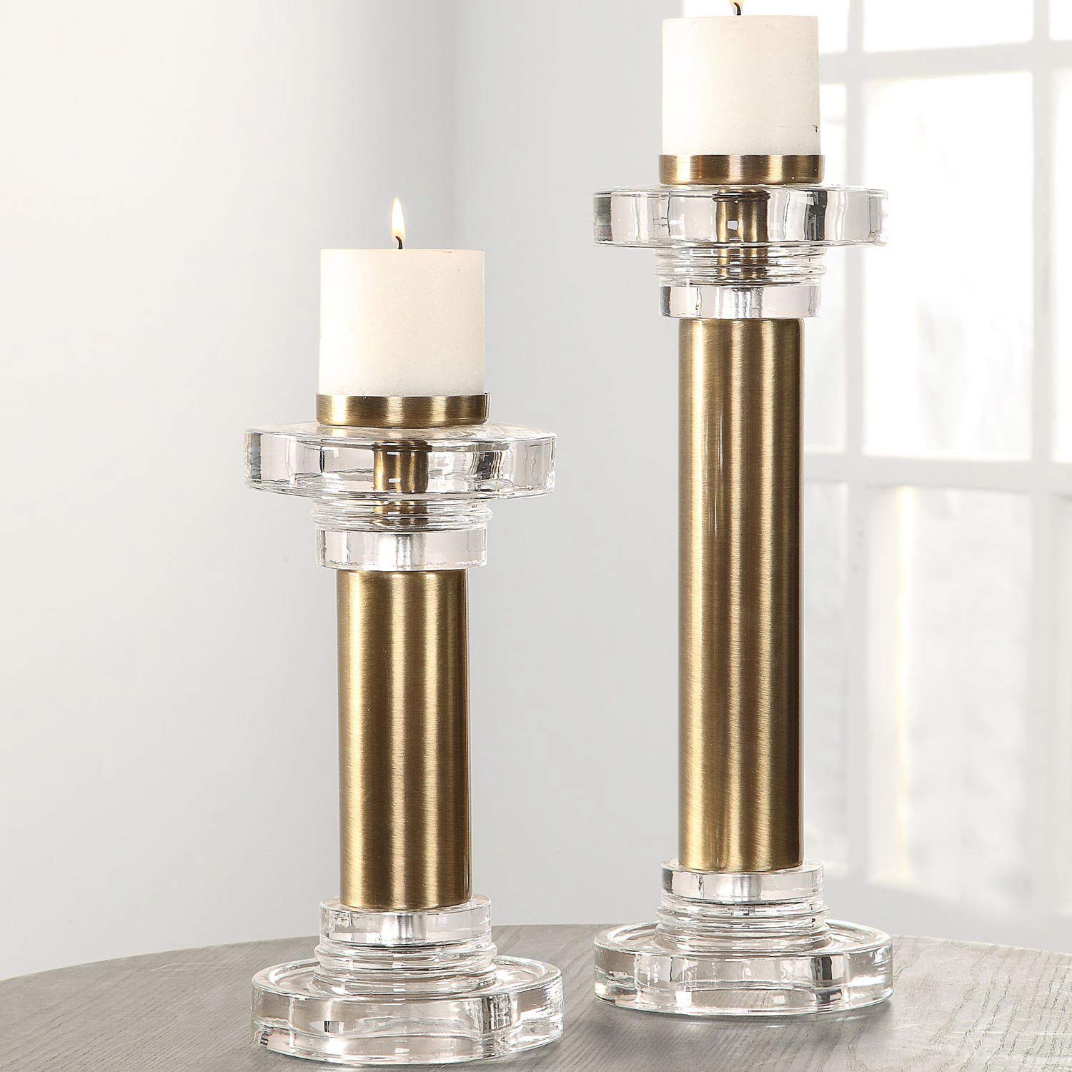 Uttermost Leslie Brushed Brass Candleholders - Set of 2