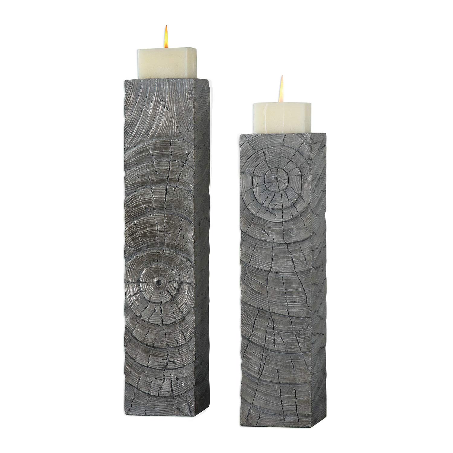 Uttermost Odion Wooden Log Candleholders - Set of 2