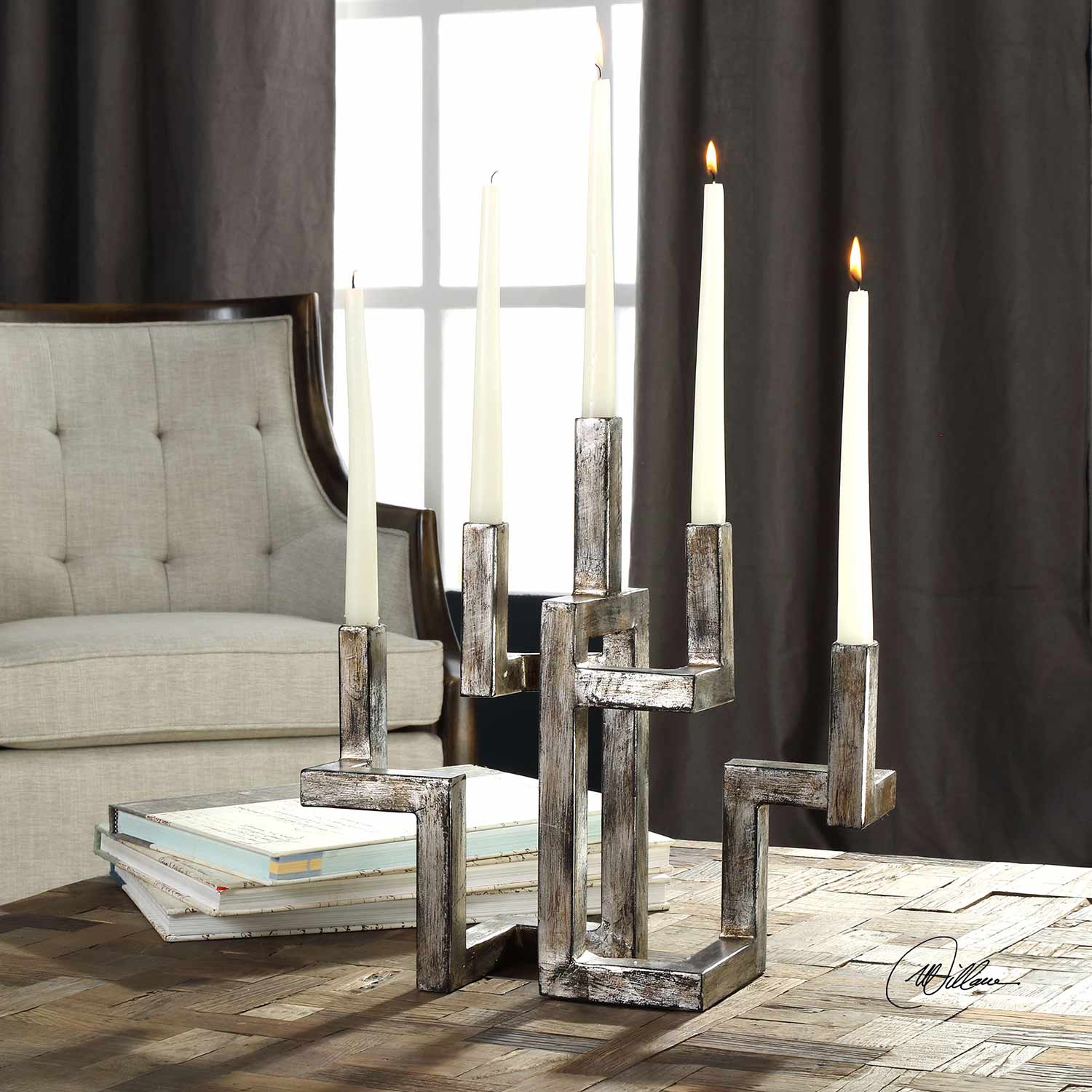 Uttermost Rudra Candleholders - Antiqued Silver
