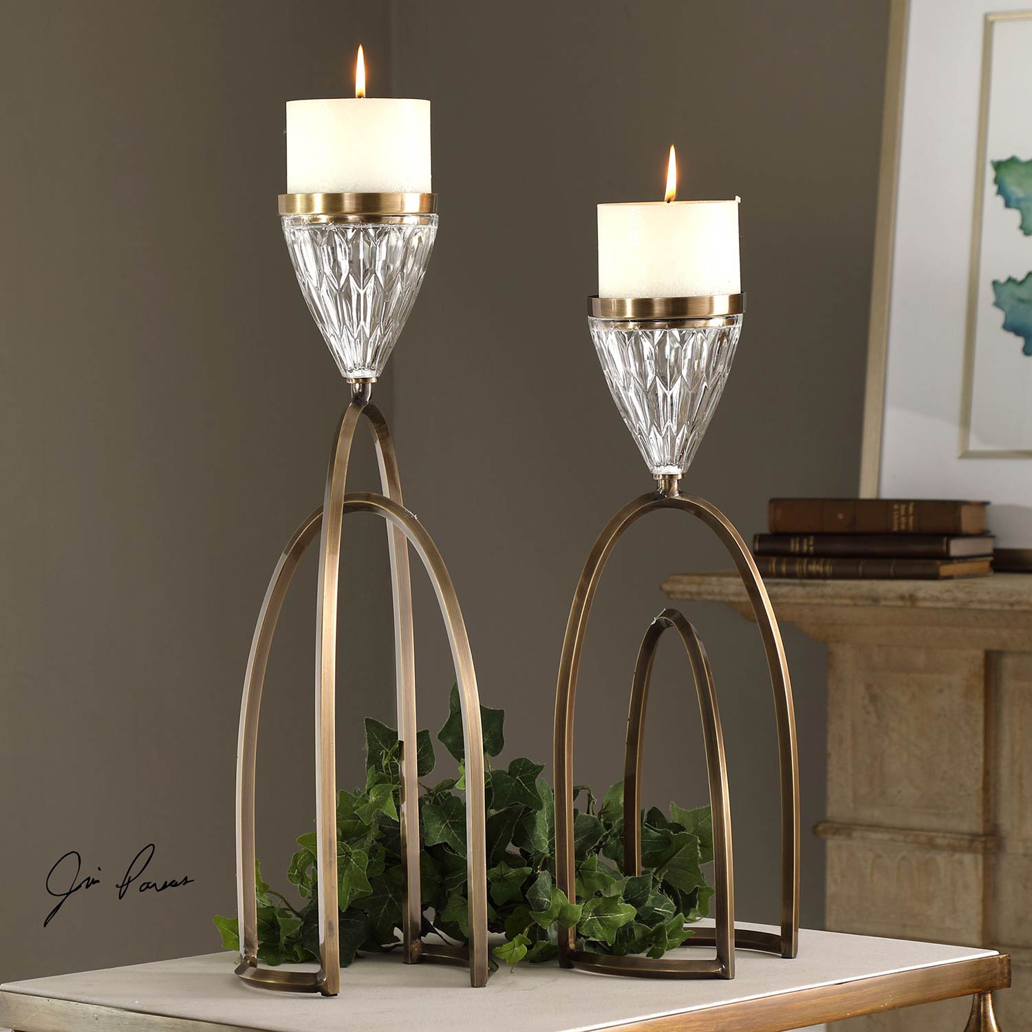 Uttermost Carma Candleholders - Bronze and Crystal - Set of 2