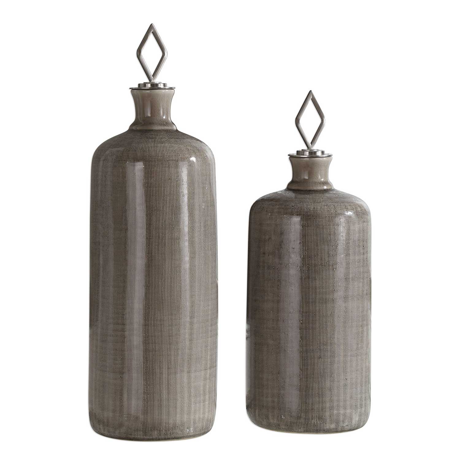 Uttermost Dhara Bottles - Taupe Glaze - Set of 2