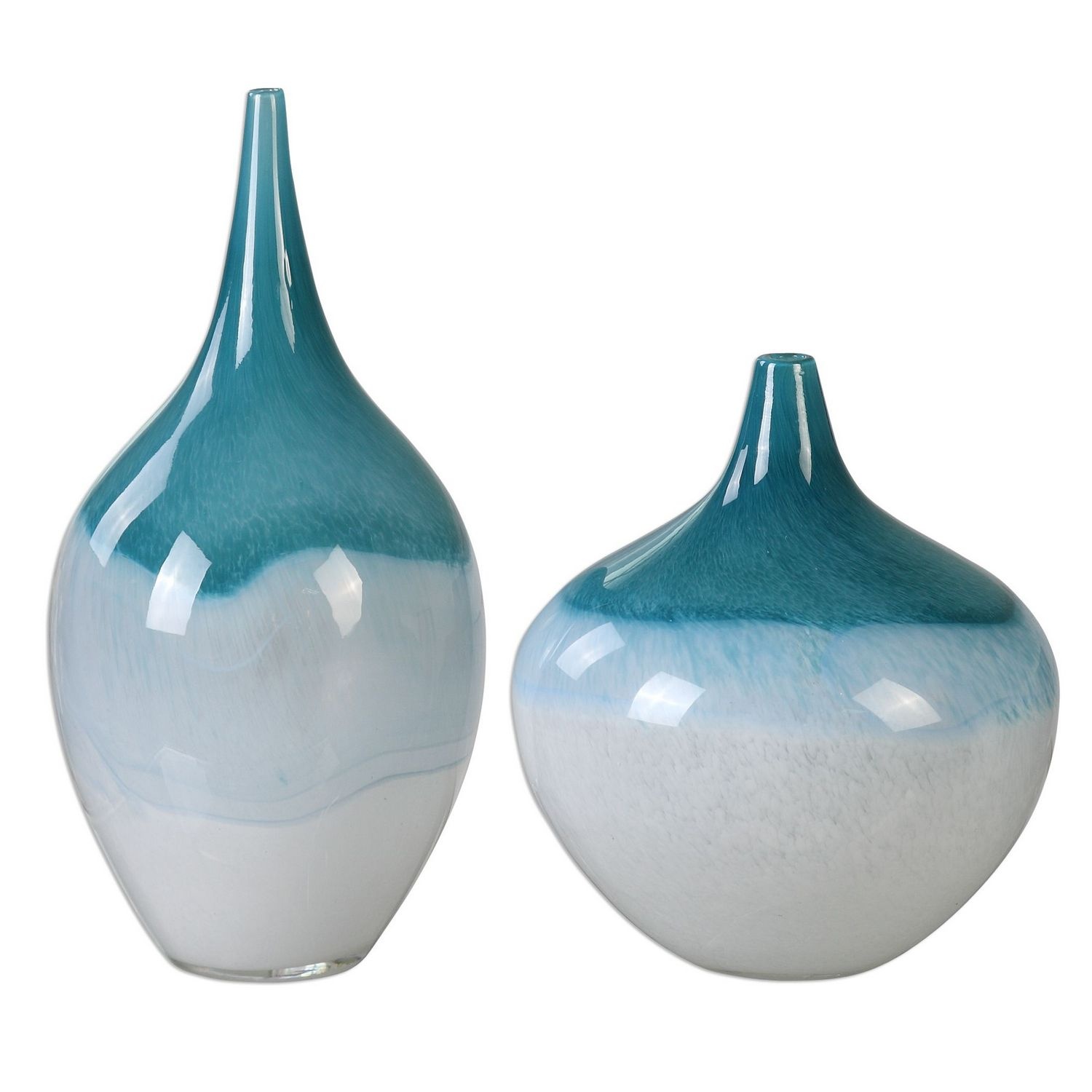 Uttermost Carla Vases - Set of 2 - Teal White