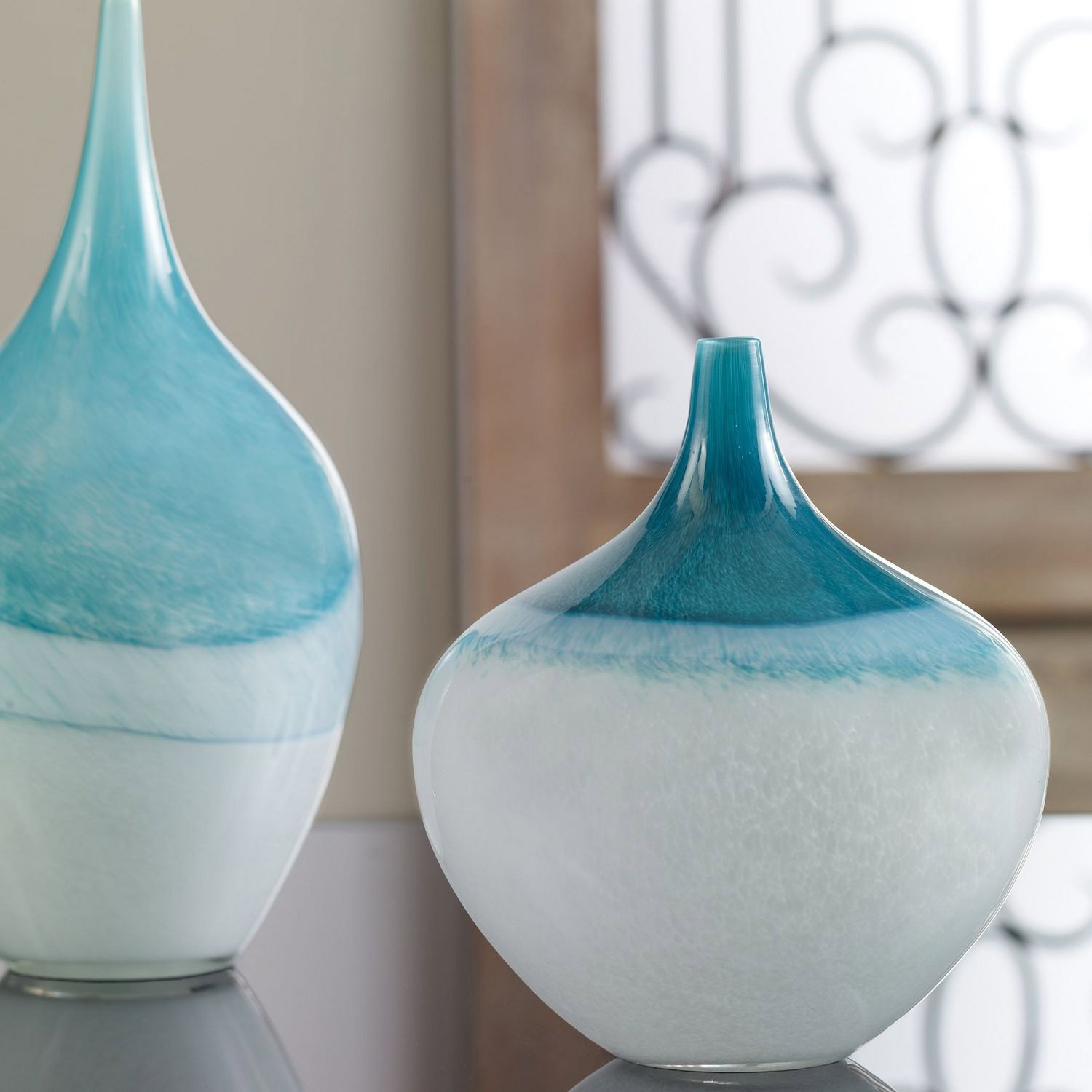 Uttermost Carla Vases - Set of 2 - Teal White