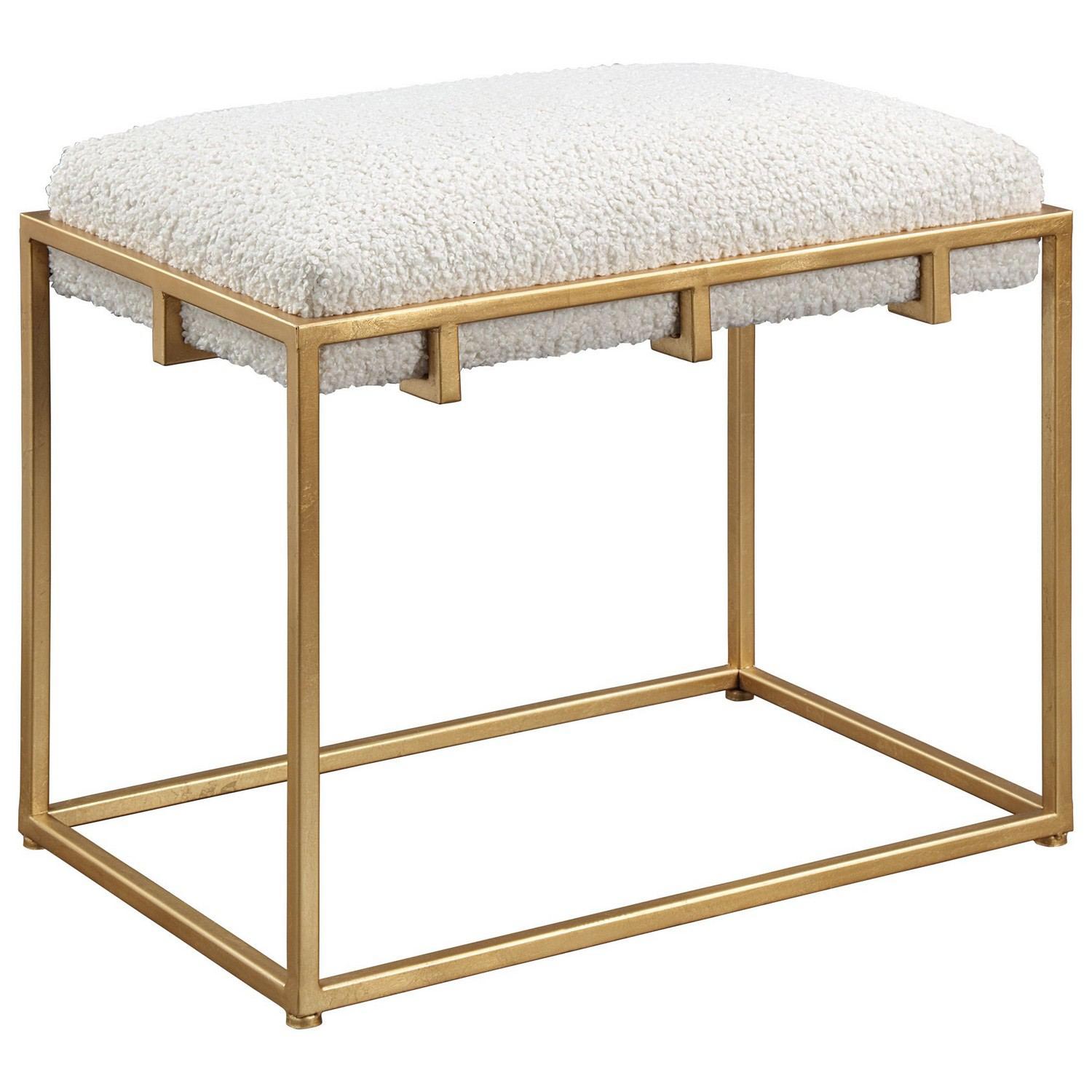 Uttermost Paradox Small Shearling Bench - Gold/White
