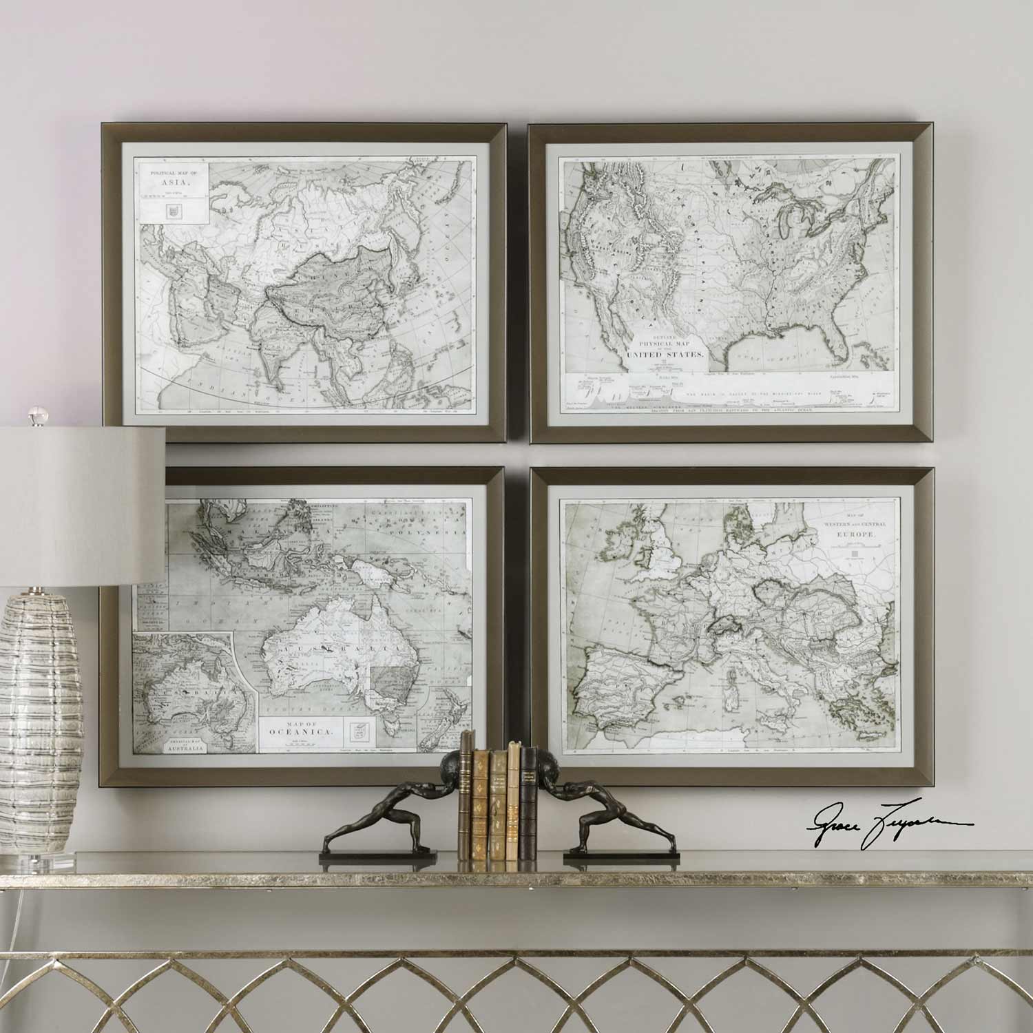 Uttermost World Maps Framed Prints - Set of 4