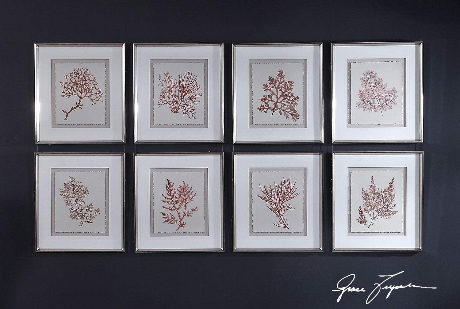Uttermost Sunrise Coral Framed Prints Set/8