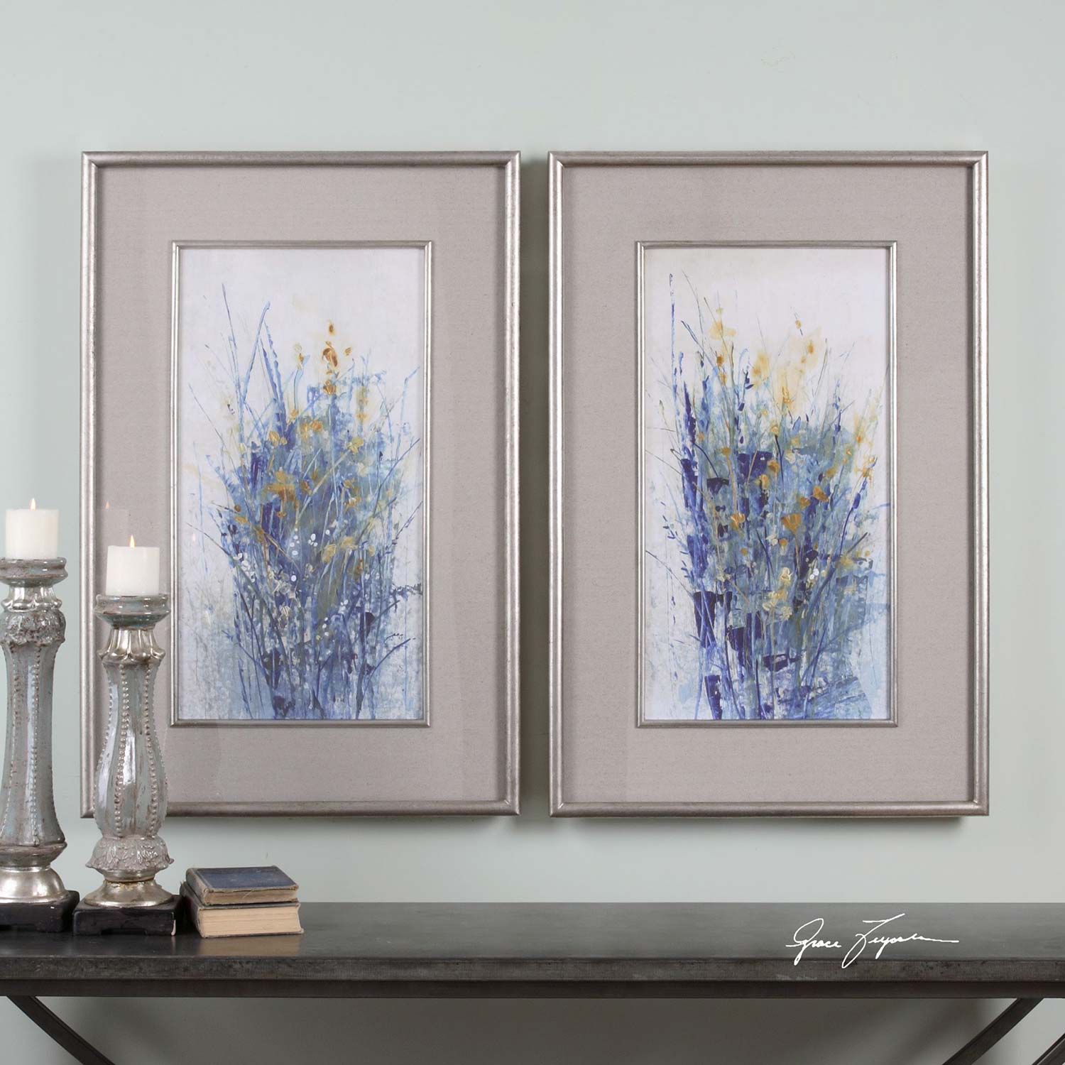 Uttermost Indigo Florals Framed Art - Set of 2